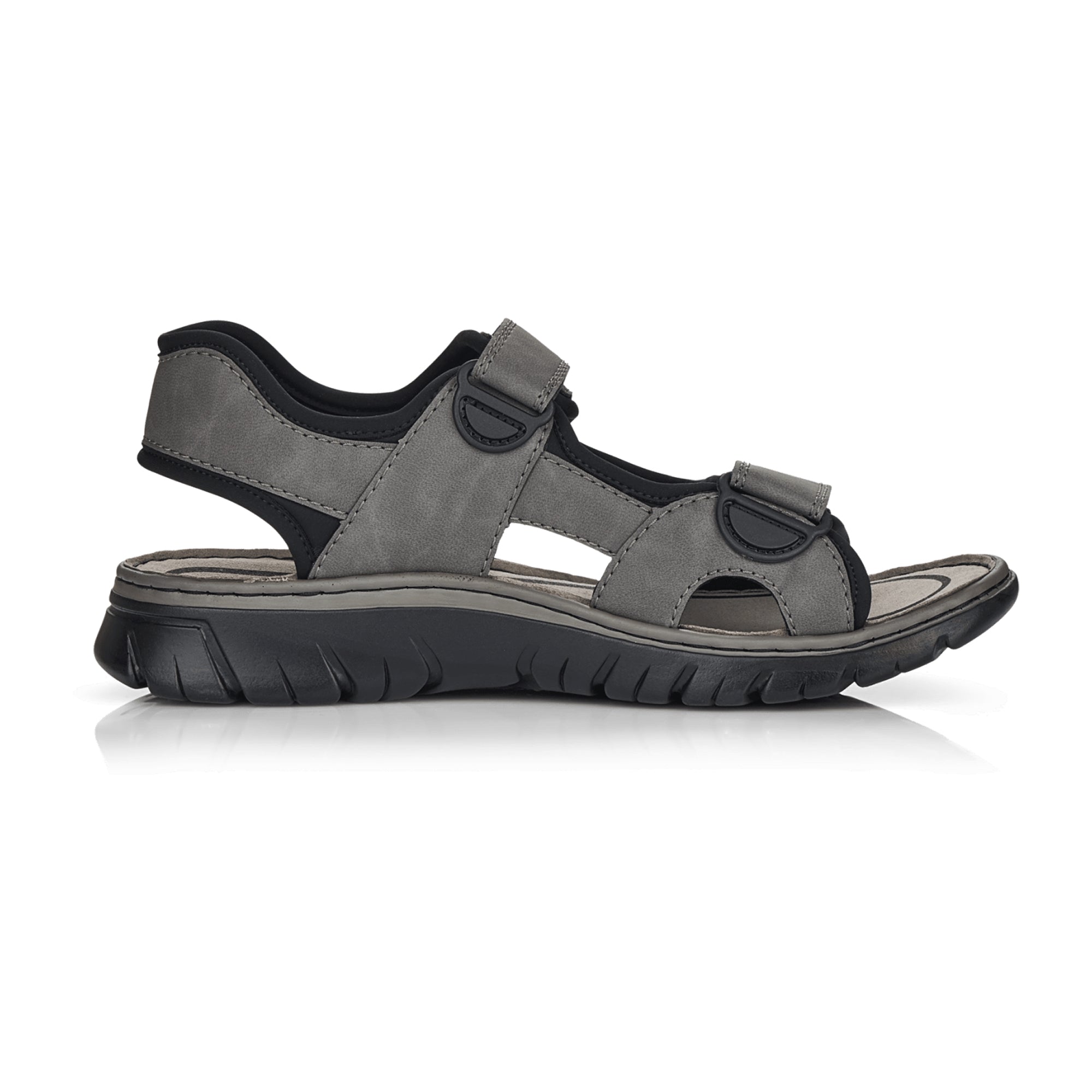 Rieker Gray Sandals with Velcro Strap, Comfortable Shock-Absorbing Sole