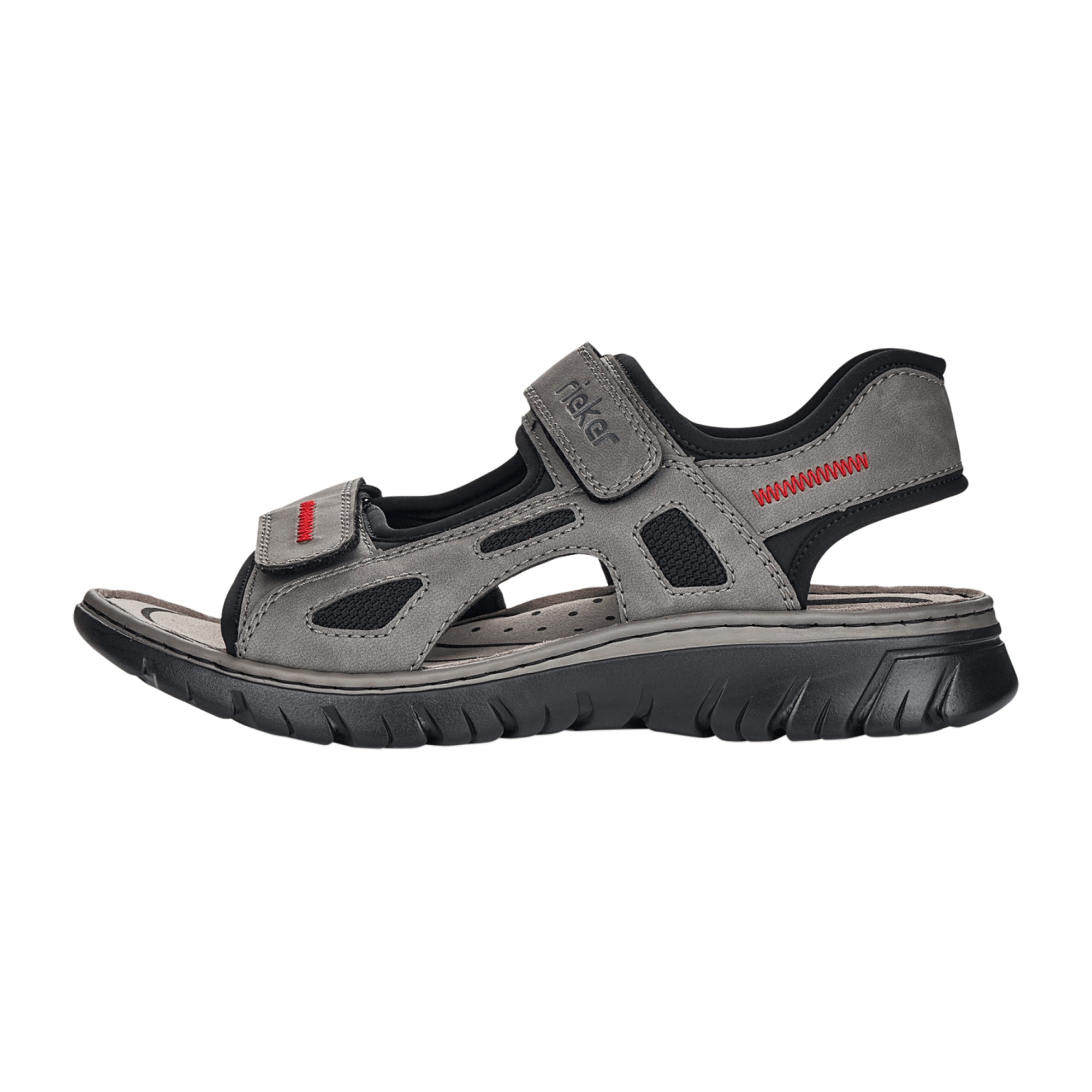 Rieker Gray Sandals with Velcro Strap, Comfortable Shock-Absorbing Sole