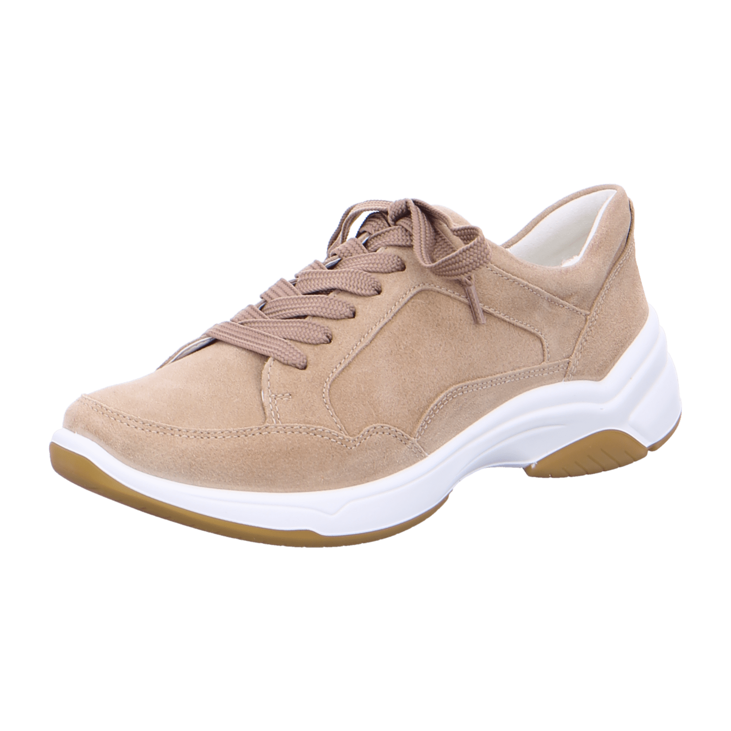 ARA MIAMI Women's Suede Sneakers in Beige with Lace-Up Closure and Round Toe