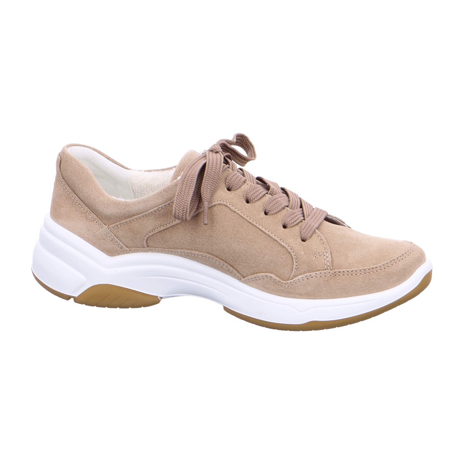 ARA MIAMI Women's Suede Sneakers in Beige with Lace-Up Closure and Round Toe