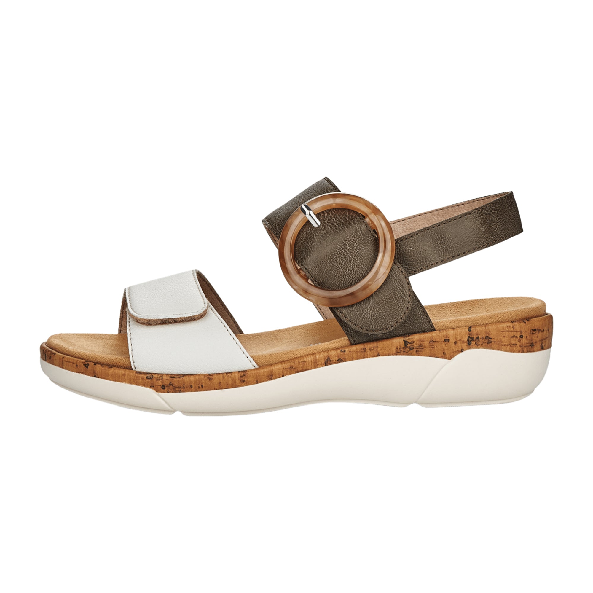Remonte Women's Green Leather Strappy Sandals with Adjustable Straps and Cushioned Sole