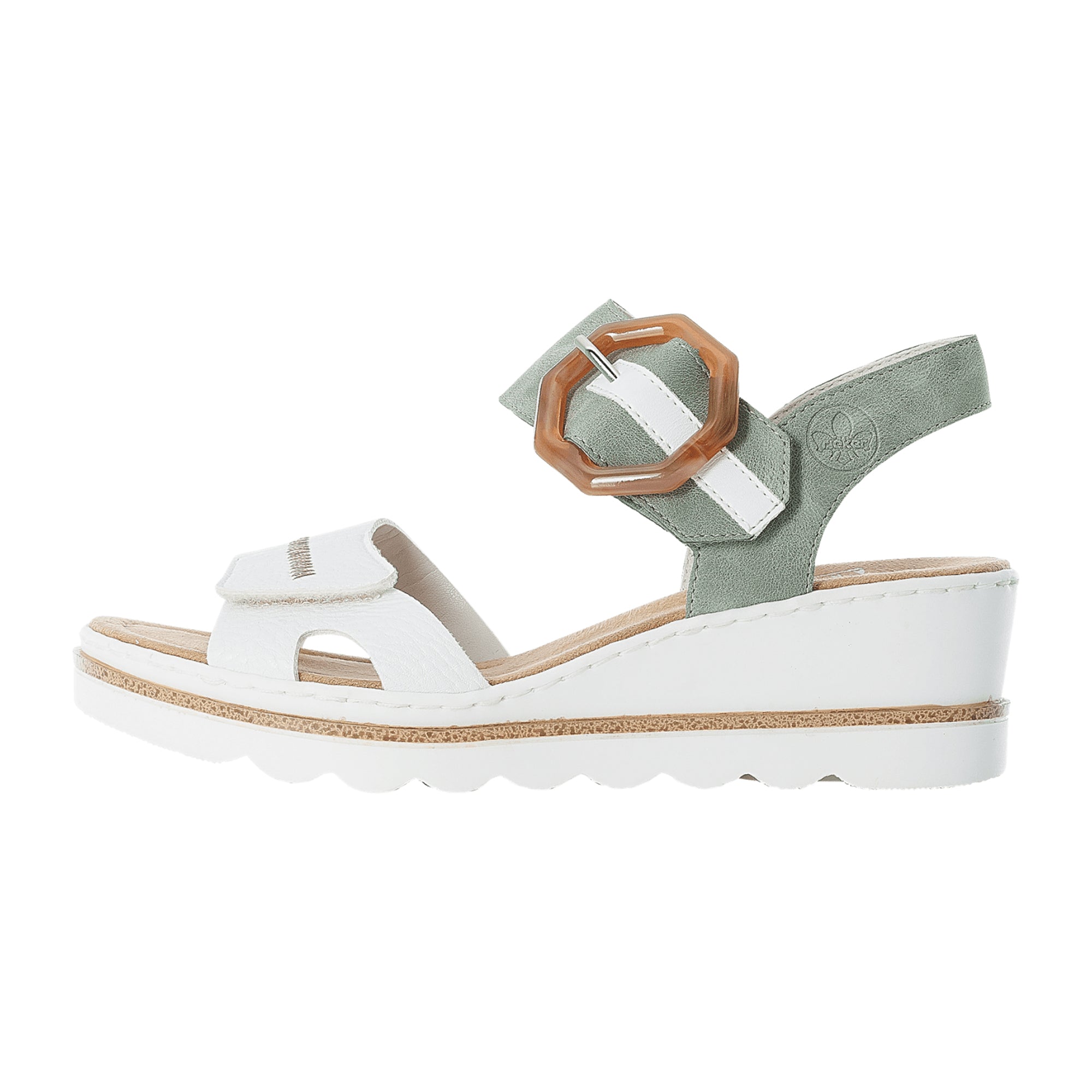 Rieker Women's White Sandals Comfortable Wedge Heel with Velcro Straps