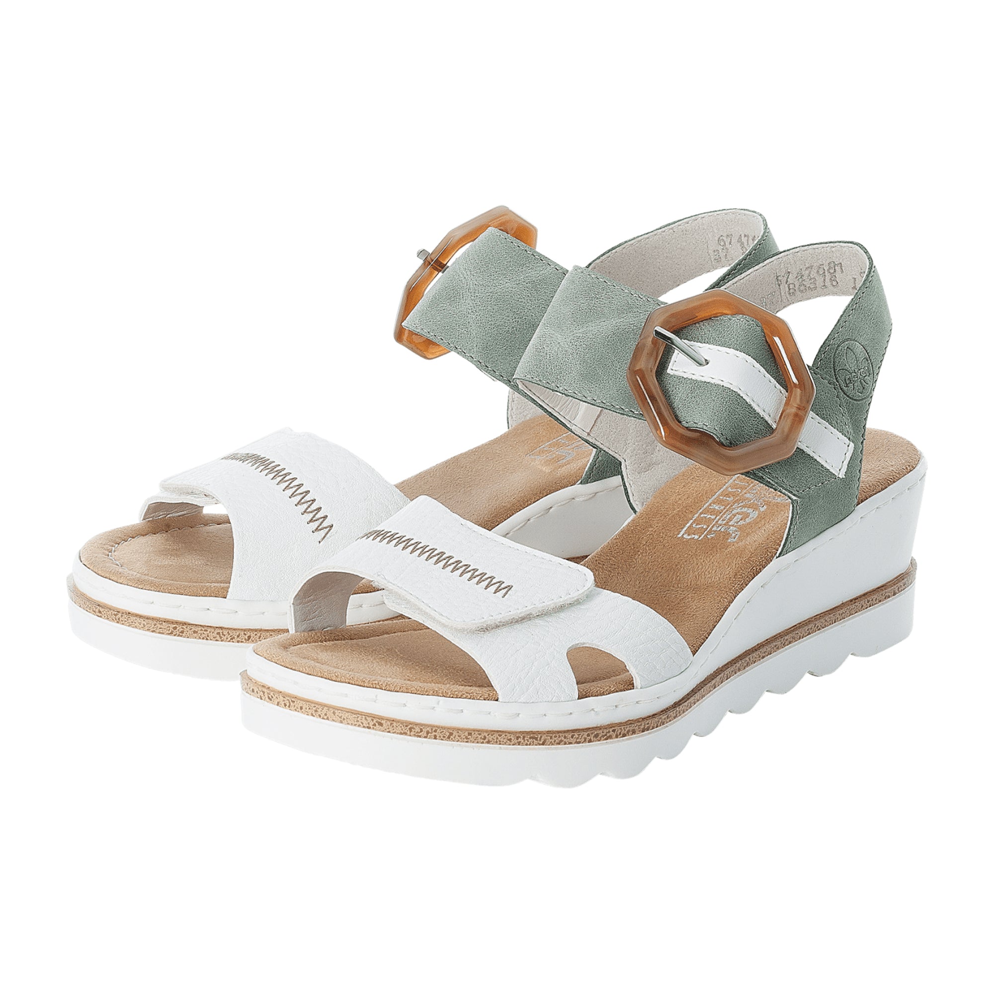 Rieker Women's White Sandals Comfortable Wedge Heel with Velcro Straps