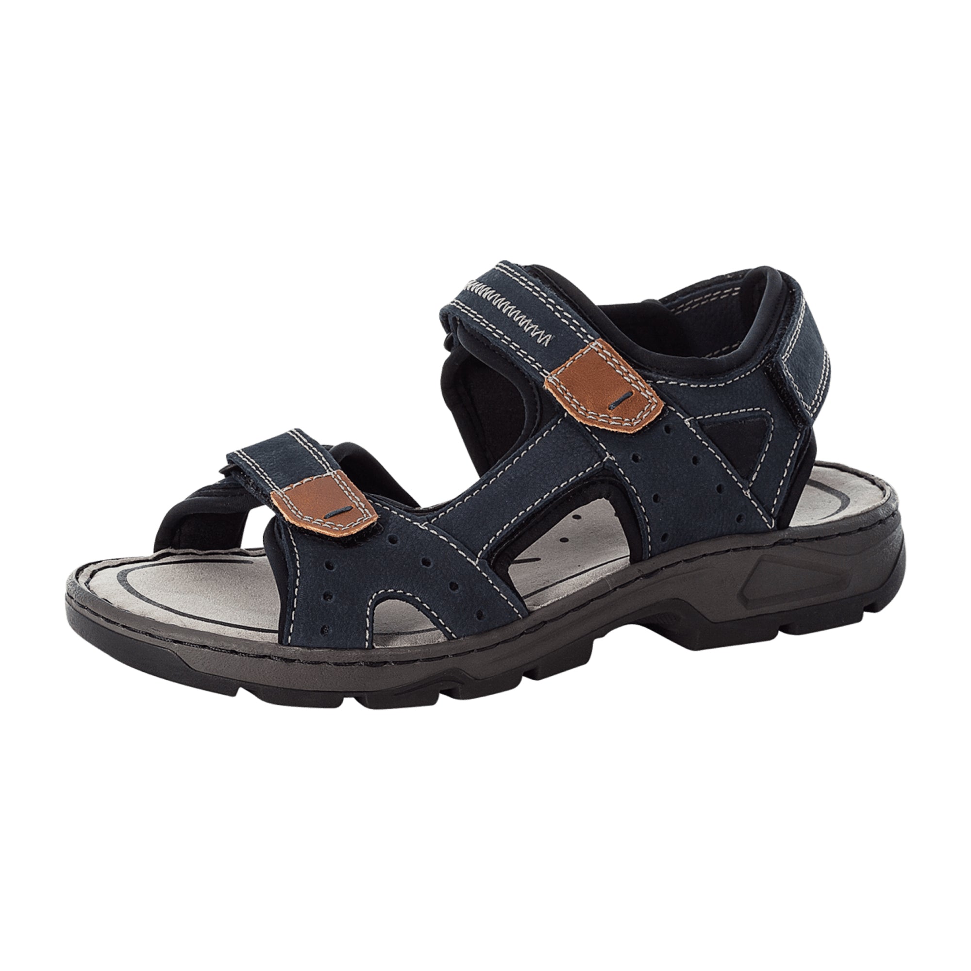 Rieker Black Leather Sandalette with Velcro Strap and Cushioned Sole