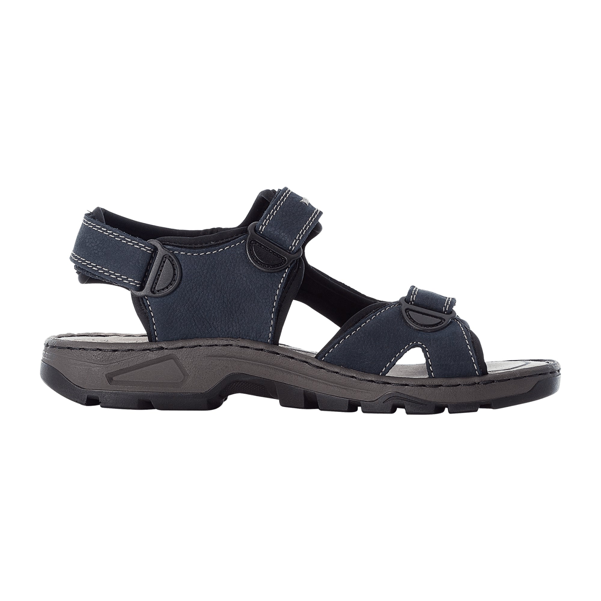 Rieker Black Leather Sandalette with Velcro Strap and Cushioned Sole