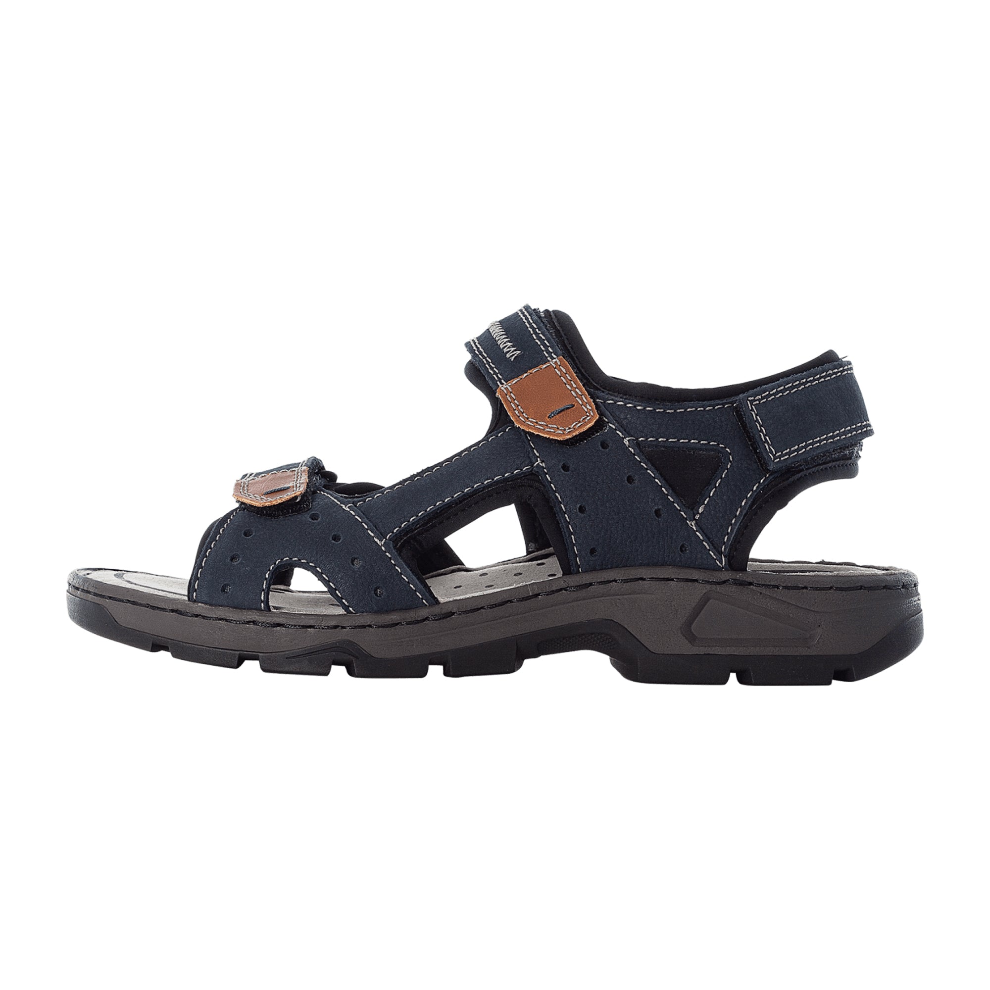 Rieker Black Leather Sandalette with Velcro Strap and Cushioned Sole