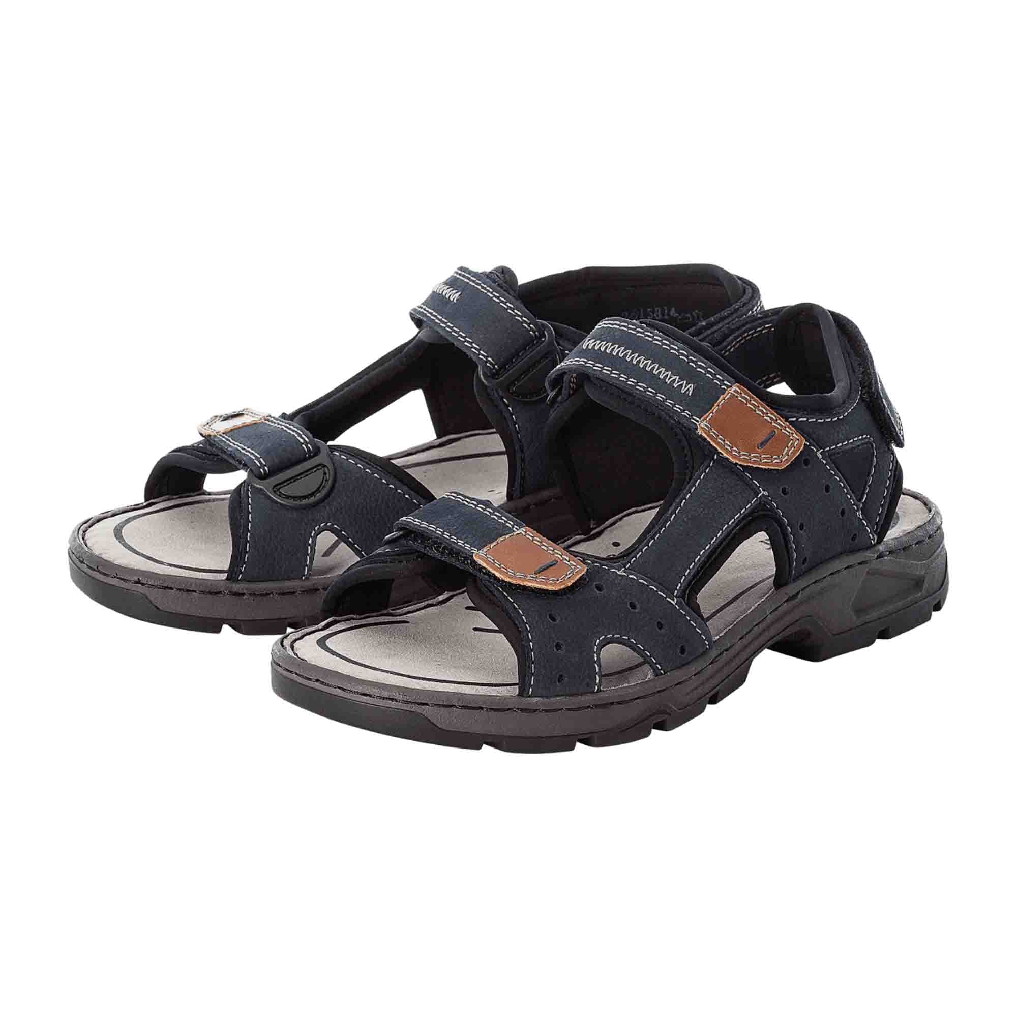 Rieker Black Leather Sandalette with Velcro Strap and Cushioned Sole