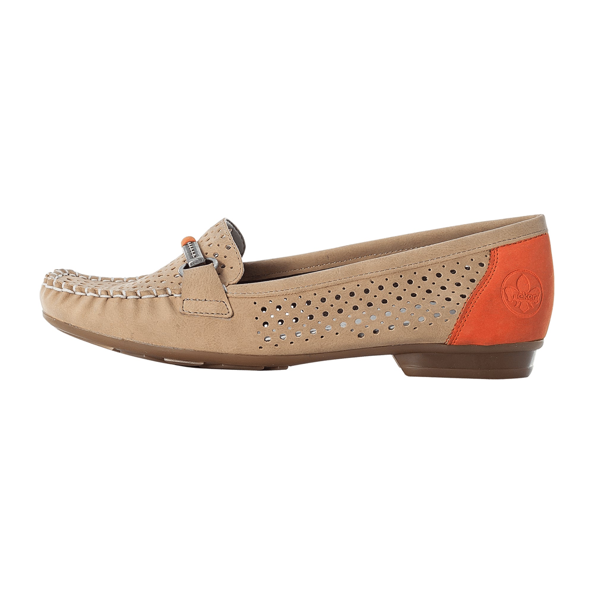 Rieker Beige Slip-On Women's Shoes, Synthetic Leather, Wedge Heel