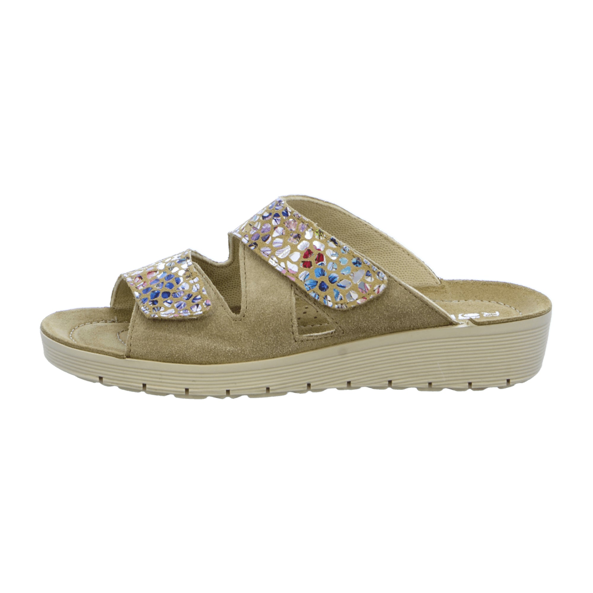 Rohde Comfortable Women's Beige Nubuck Leather Slide Sandals with Velcro Closure