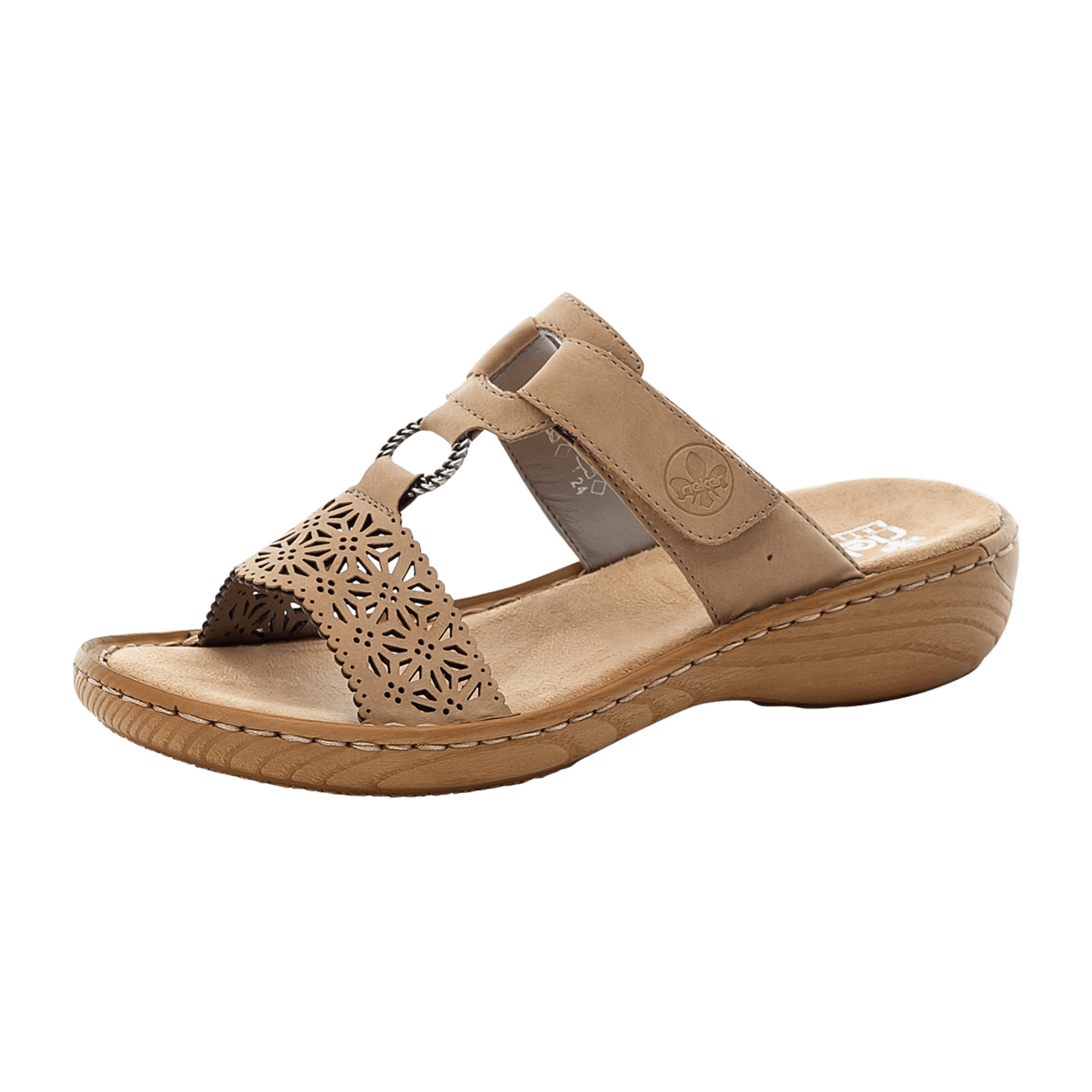 Rieker Beige Women's Sandals V27K5-60 with Adjustable Strap and Wedge Heel