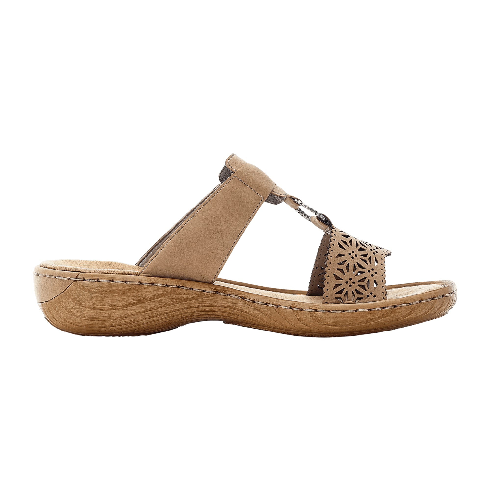 Rieker Beige Women's Sandals V27K5-60 with Adjustable Strap and Wedge Heel