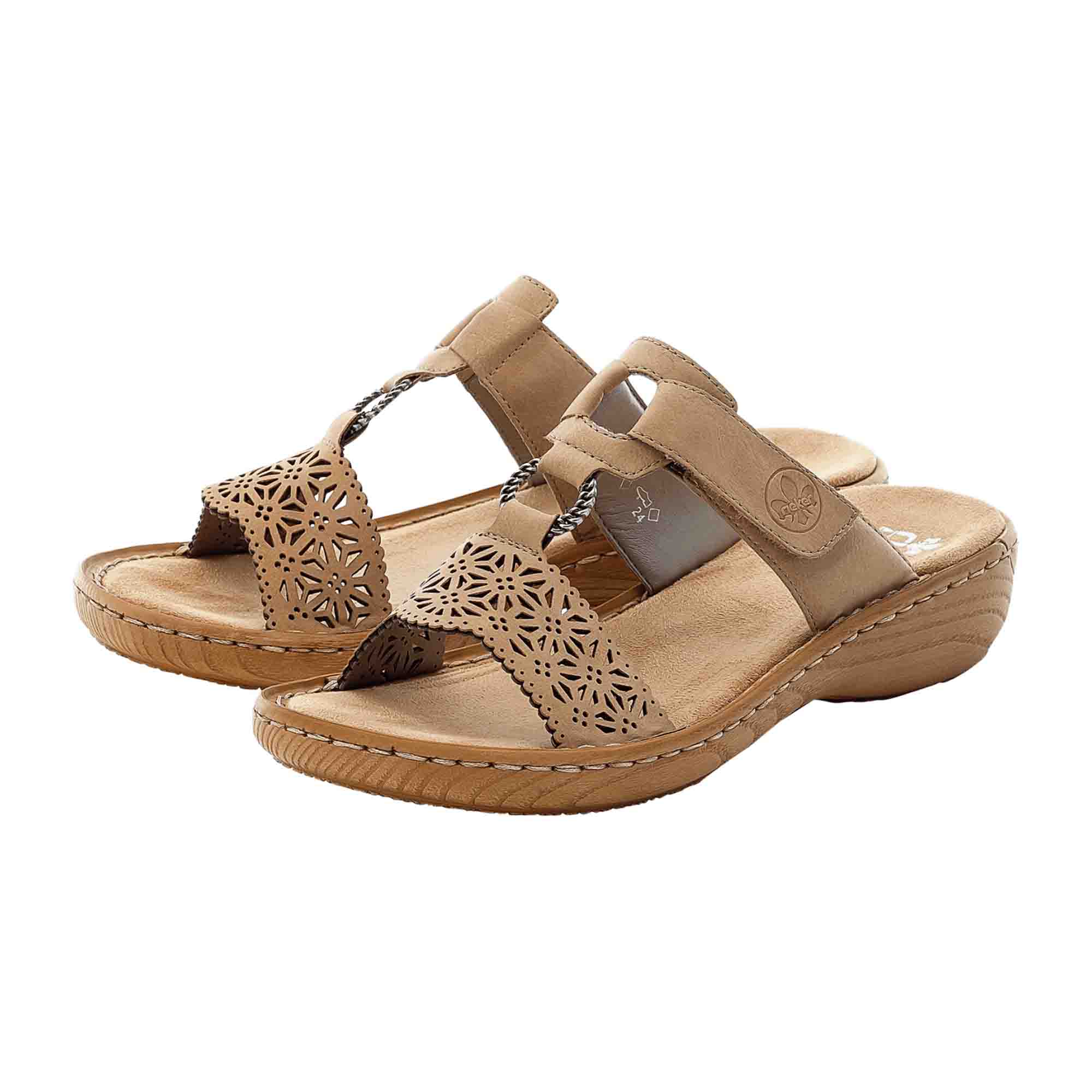 Rieker Beige Women's Sandals V27K5-60 with Adjustable Strap and Wedge Heel