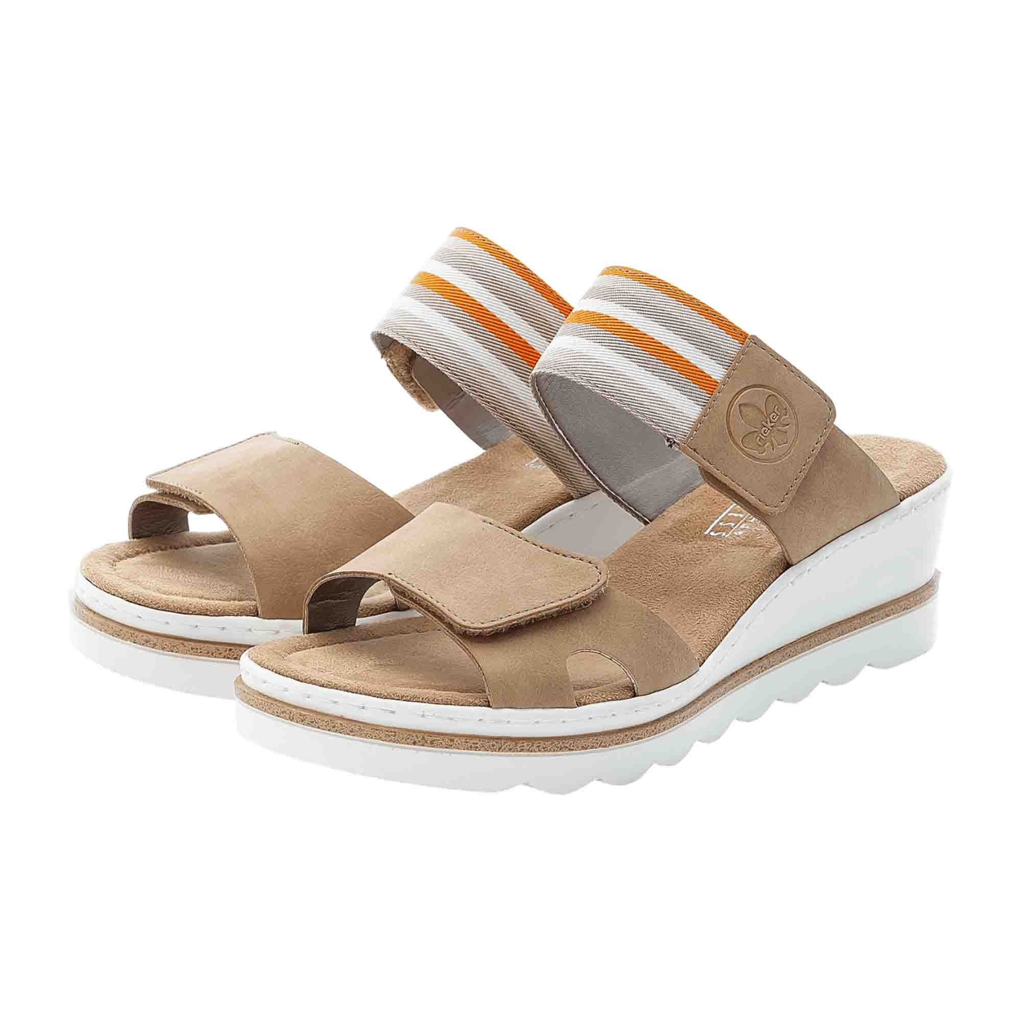 Rieker Beige Wedge Sandals for Women - Comfortable Slip-On Summer Shoes