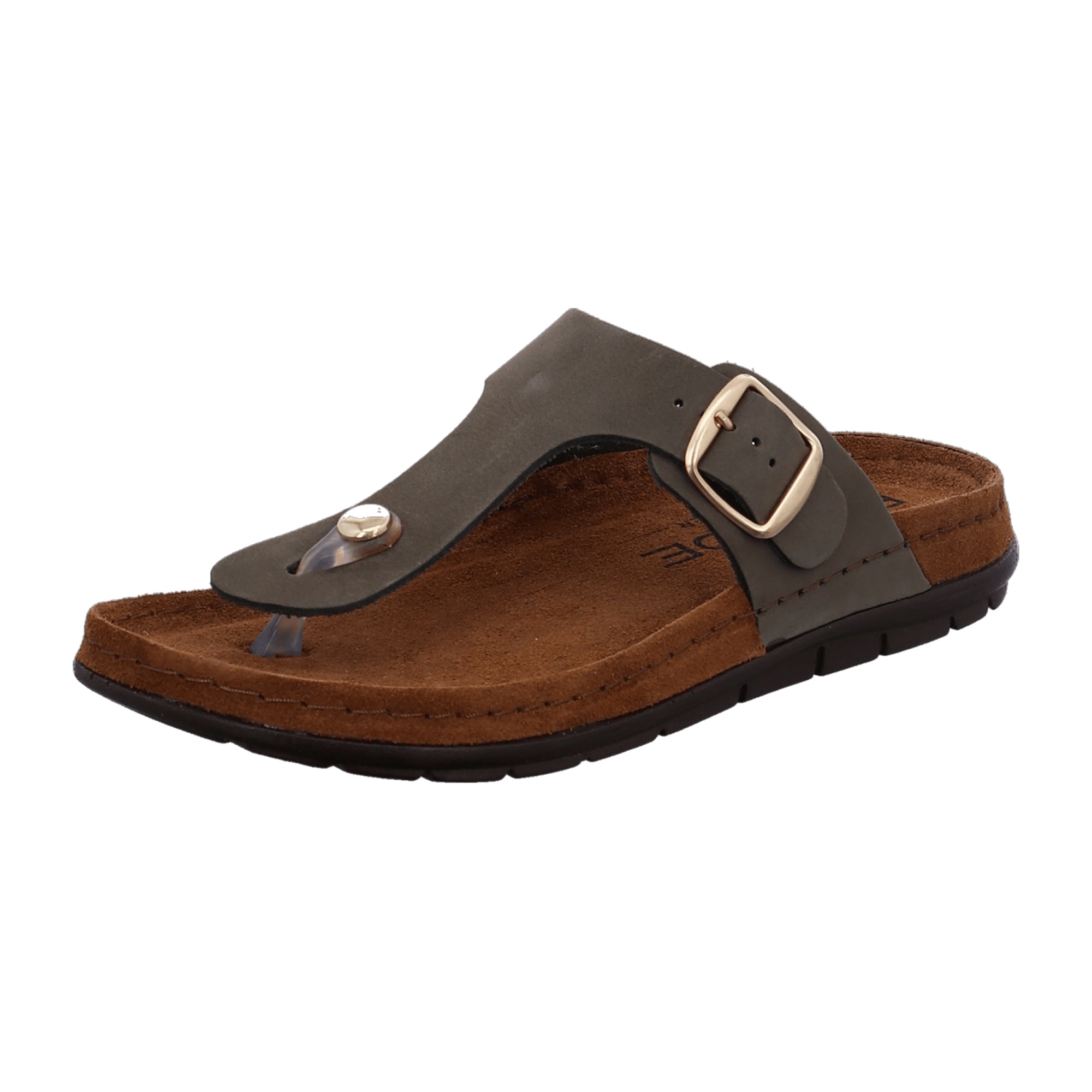 Rohde Green Leather Flip Flops for Women with Buckle Closure