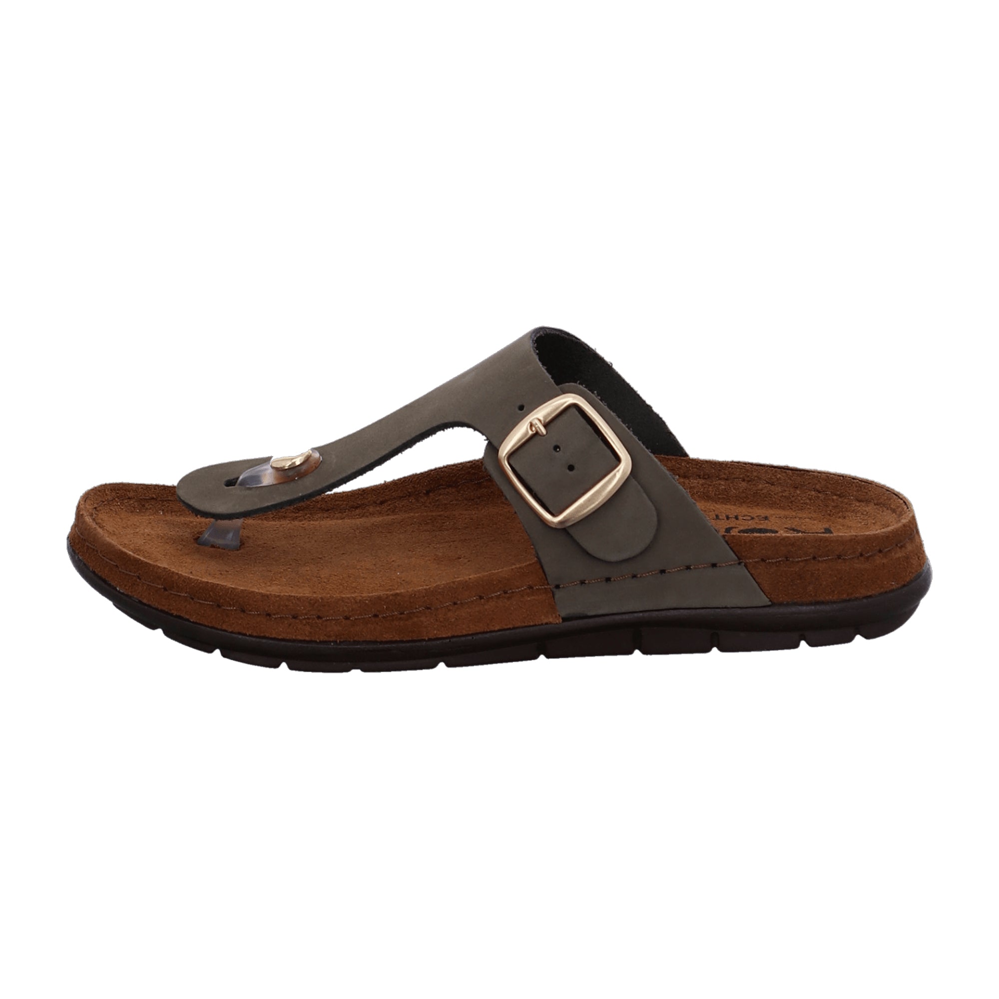 Rohde Green Leather Flip Flops for Women with Buckle Closure