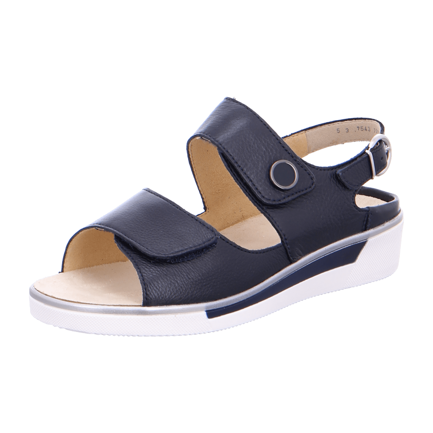ARA COURTYARD C Women's Ankle Strap Sandals in Blue Smooth Leather with Hook-and-Loop Closure