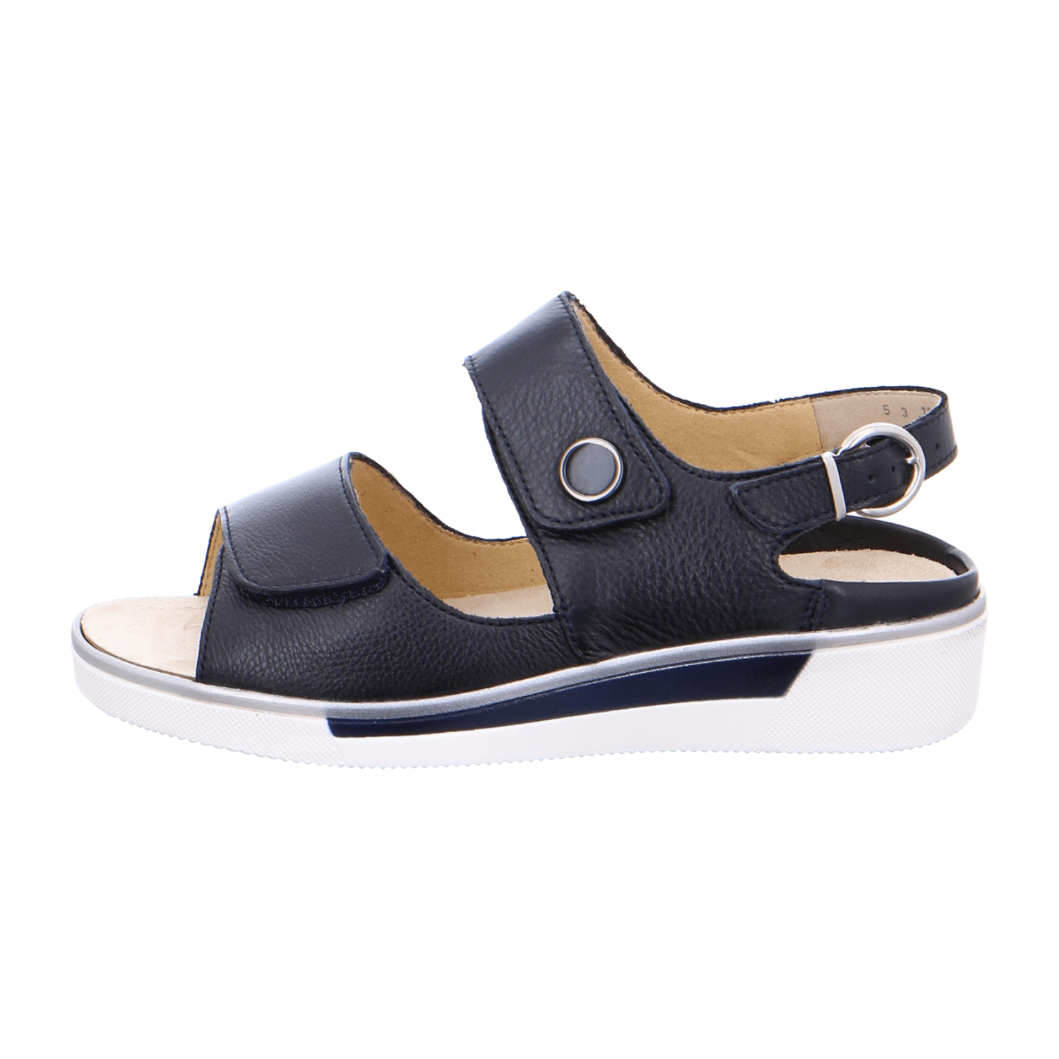 ARA COURTYARD C Women's Ankle Strap Sandals in Blue Smooth Leather with Hook-and-Loop Closure