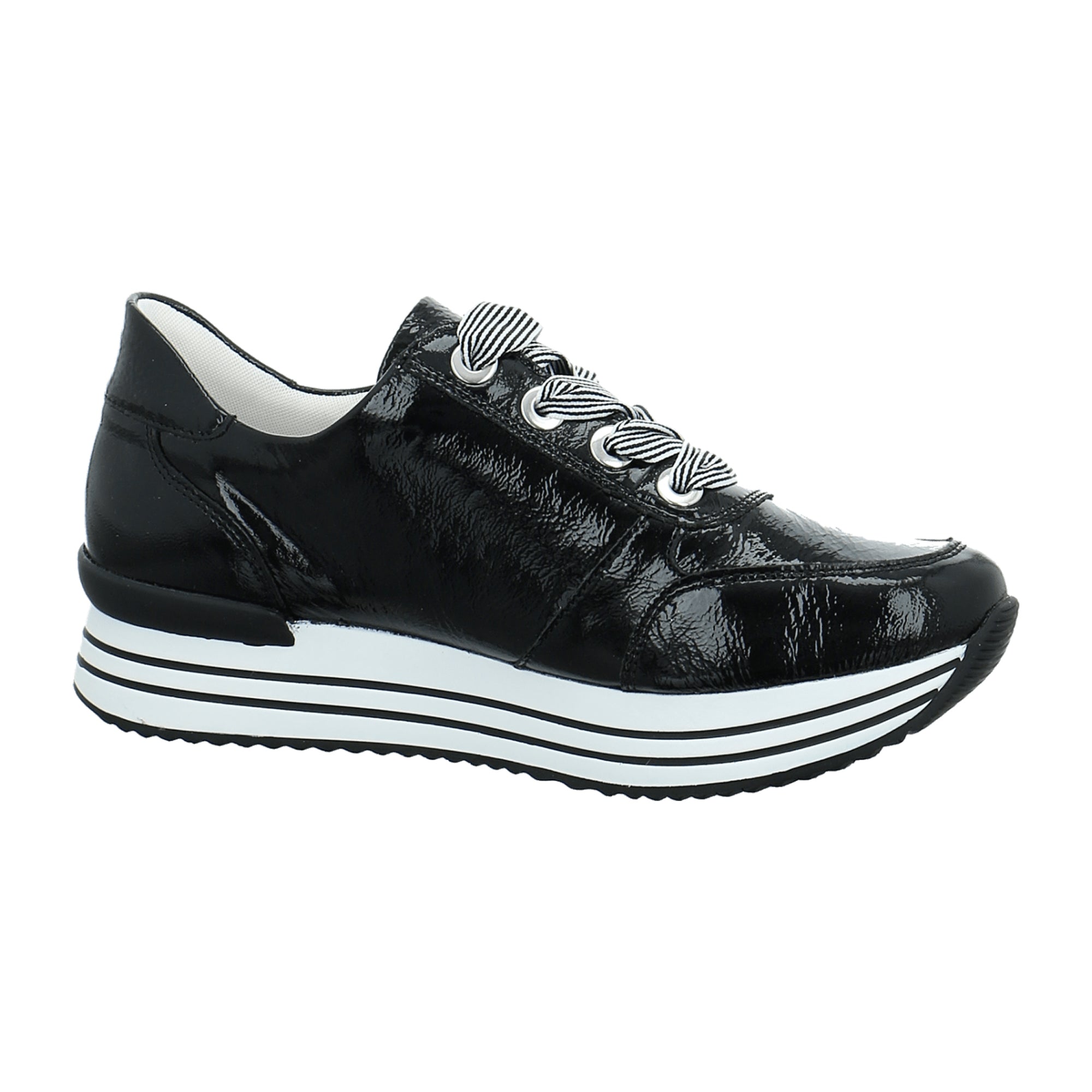 Remonte Women's Black Patent Leather Sneakers with Zip and Laces