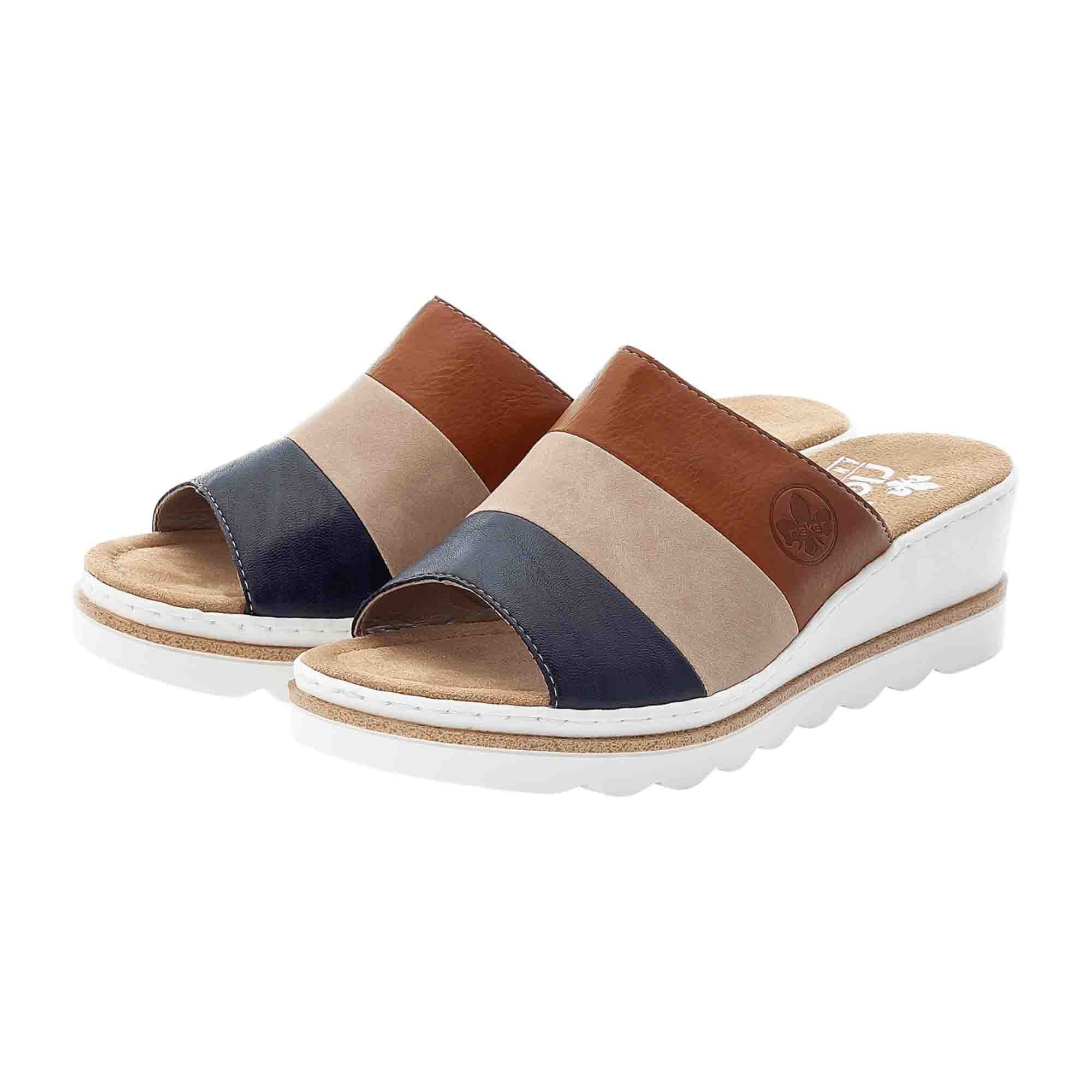 Rieker Women's Blue Slip-On Sandals Comfortable Lightweight Wedge Heel