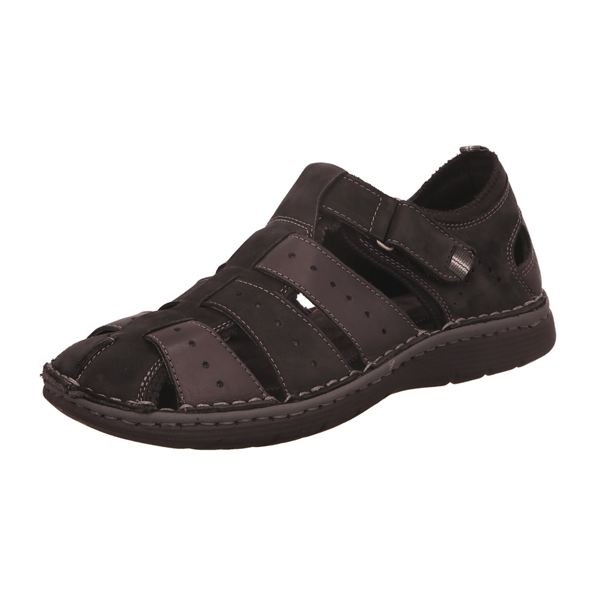 Rohde Men's Black Leather Sandals with Velcro Closure for Spring Summer