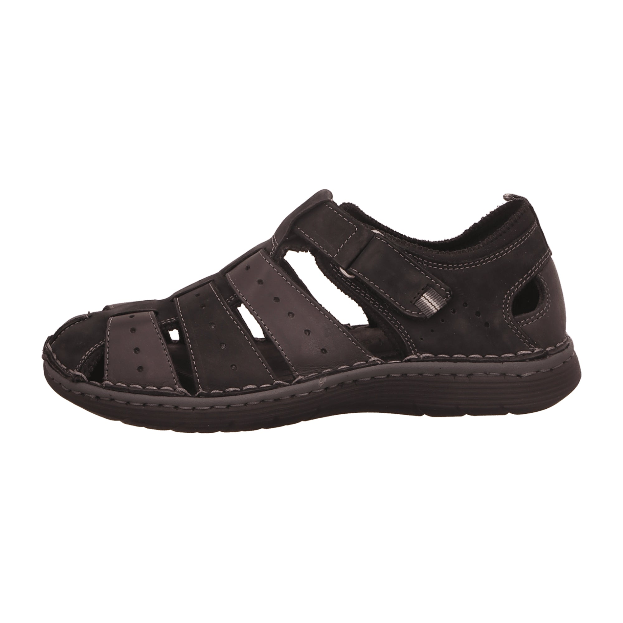 Rohde Men's Black Leather Sandals with Velcro Closure for Spring Summer