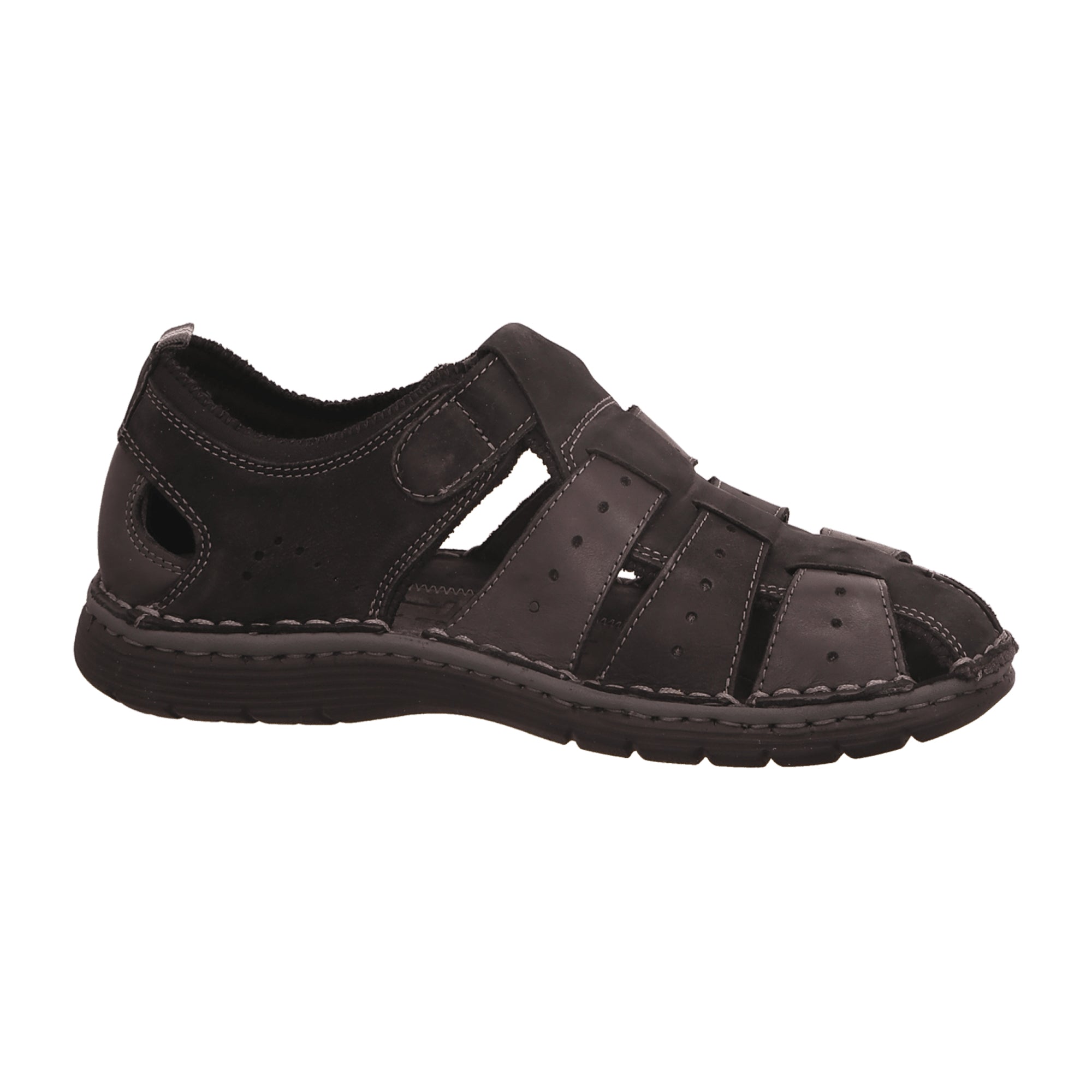 Rohde Men's Black Leather Sandals with Velcro Closure for Spring Summer