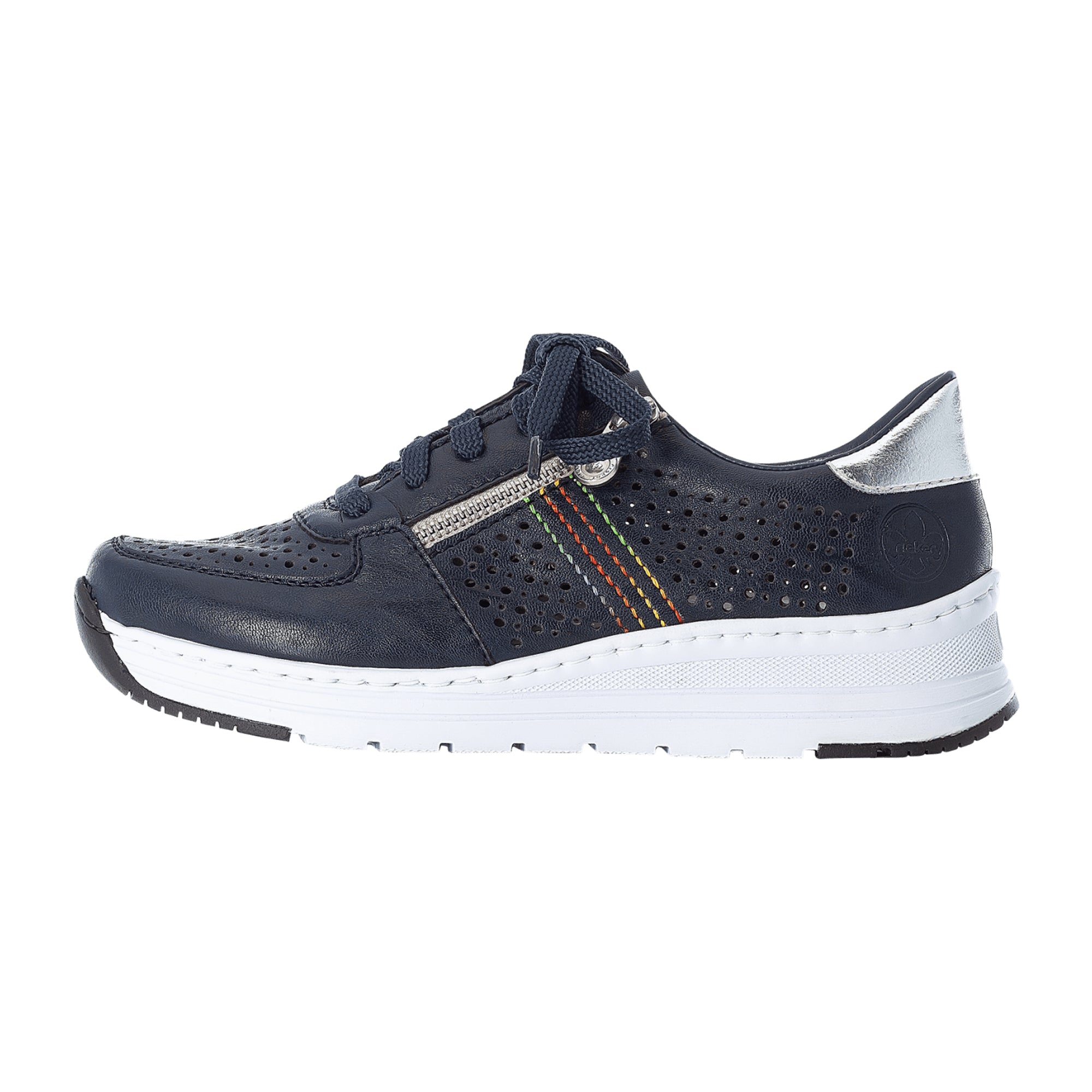 Rieker N7115 Blue Women's Sneakers with Wedge Heel and Round Toe