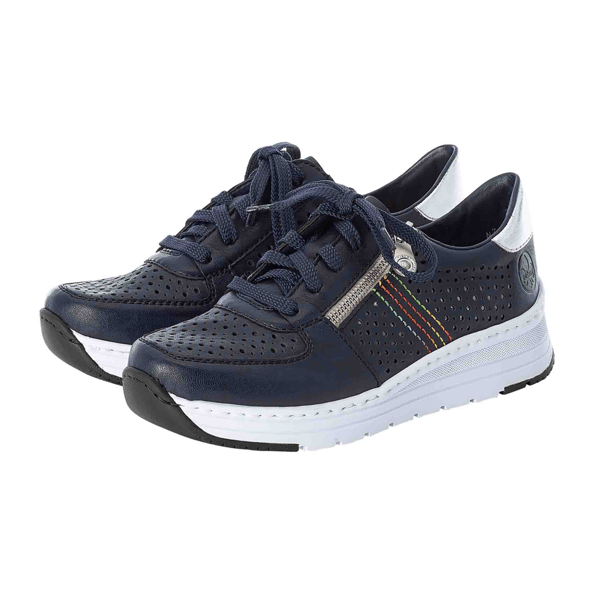 Rieker N7115 Blue Women's Sneakers with Wedge Heel and Round Toe