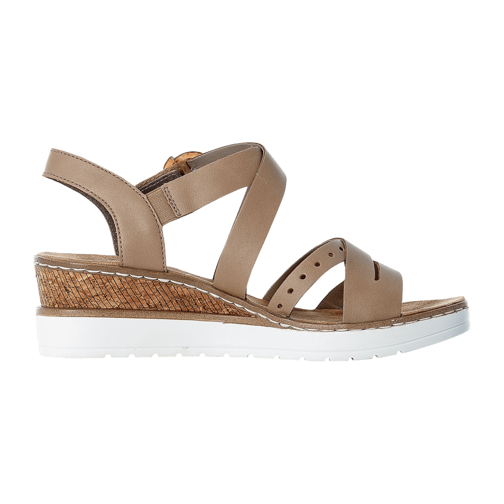 Rieker V3841 Beige Women's Sandals with Velcro Strap and Wedge Heel