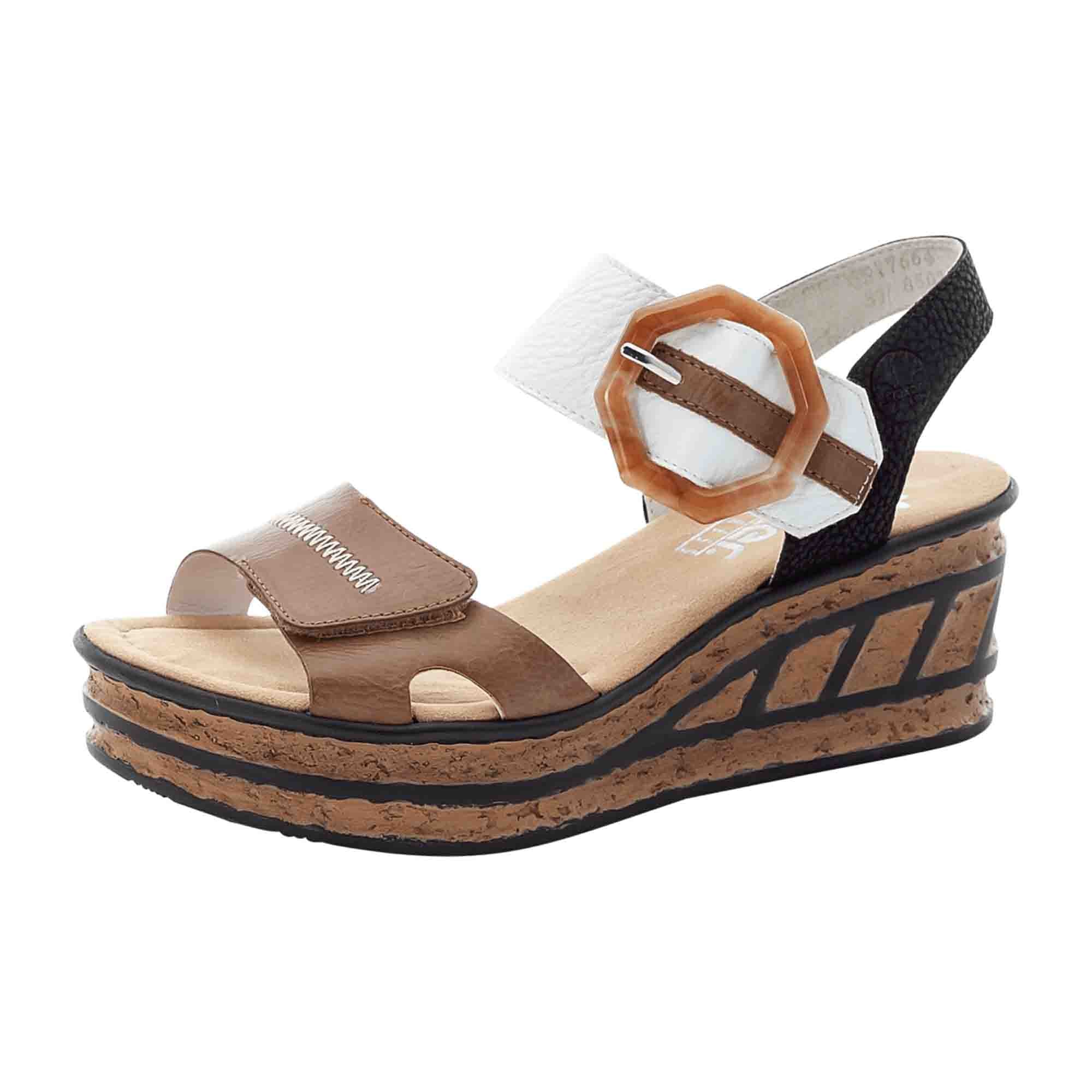 Rieker FSK Women's Brown Sandals with Wedge Heel and Velcro Strap