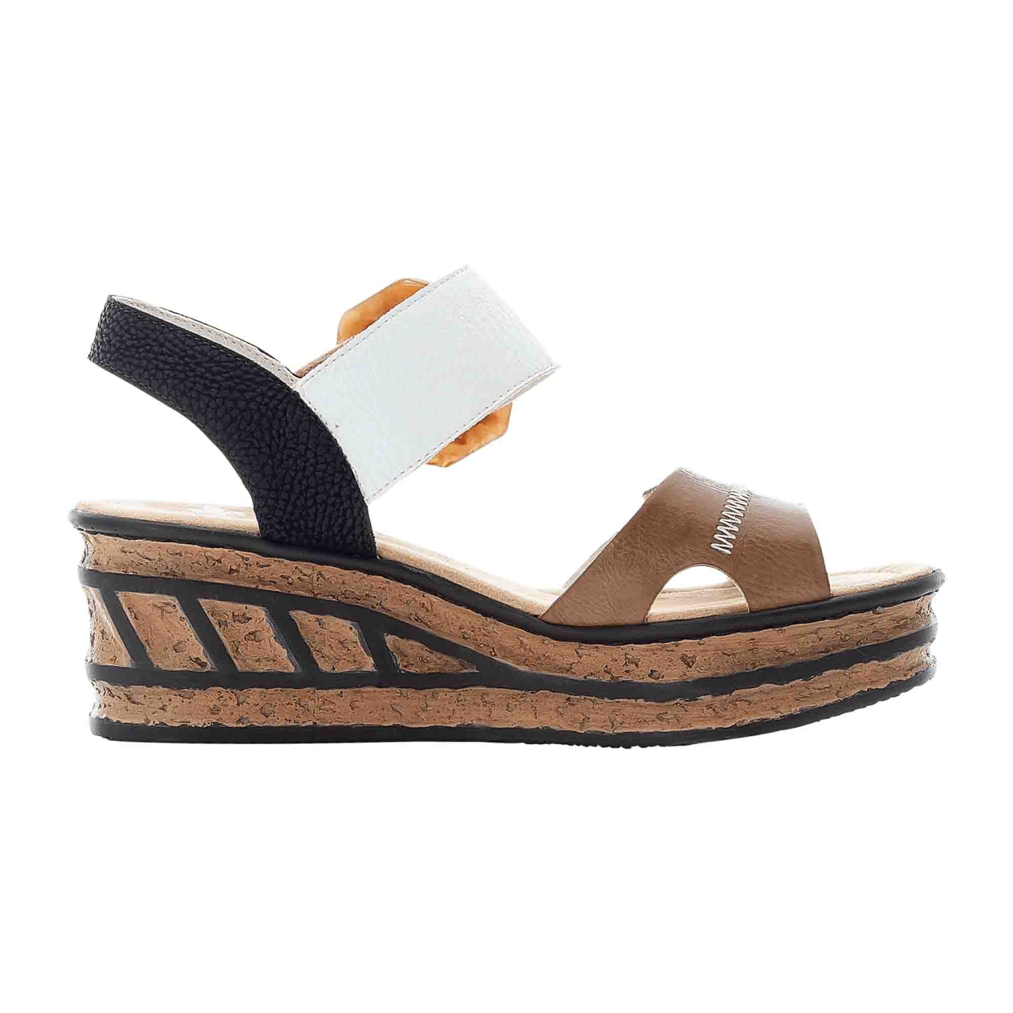 Rieker FSK Women's Brown Sandals with Wedge Heel and Velcro Strap