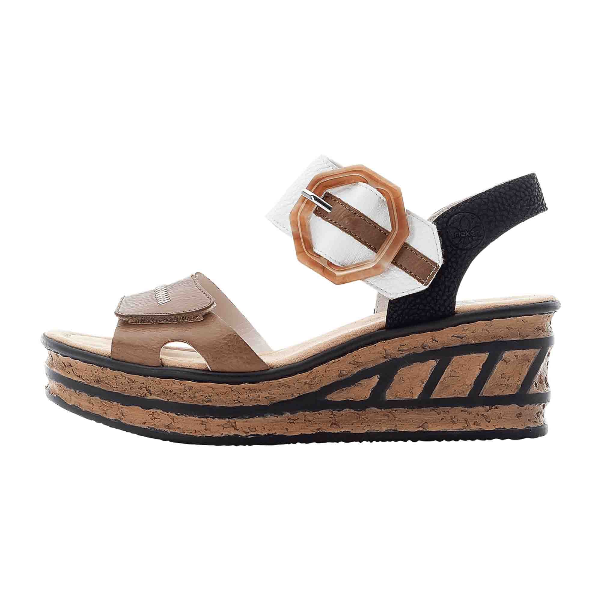 Rieker FSK Women's Brown Sandals with Wedge Heel and Velcro Strap