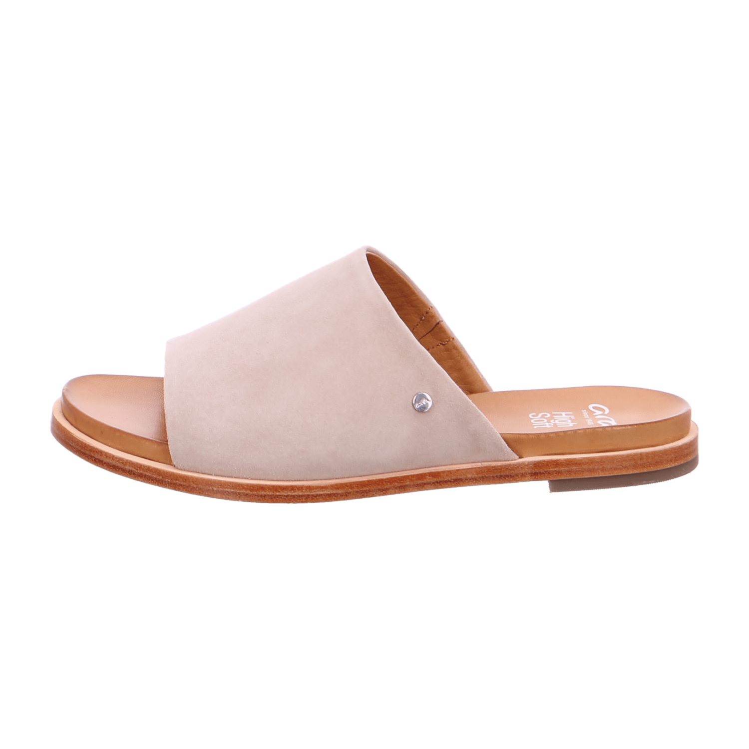 ARA KENT Women's Nubuck Leather Slippers in Beige with Leather Lining and Leather Sole, Pull-On Open Toe