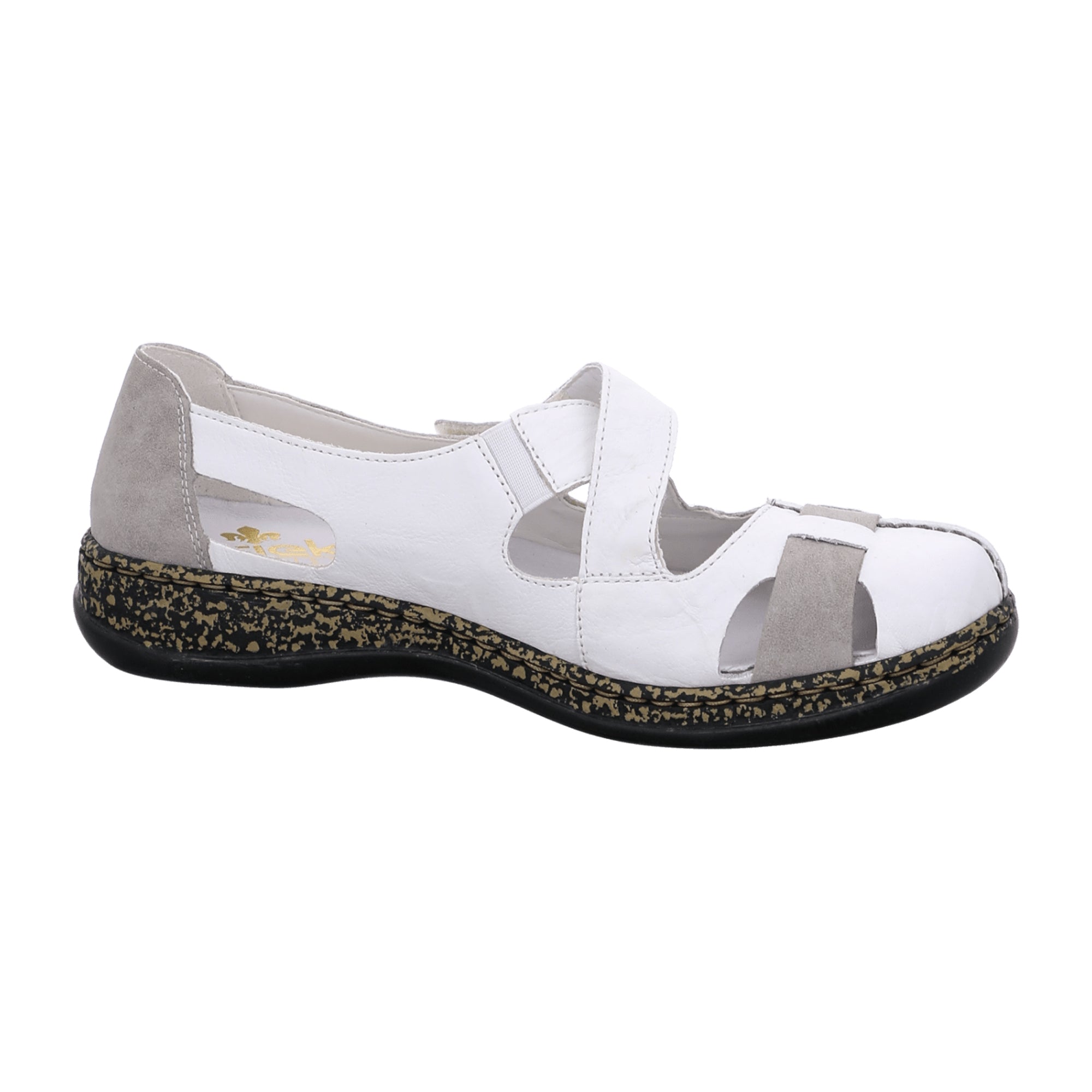 Rieker Women's White Slip-On Shoes with Velcro Strap and Cushioned Sole