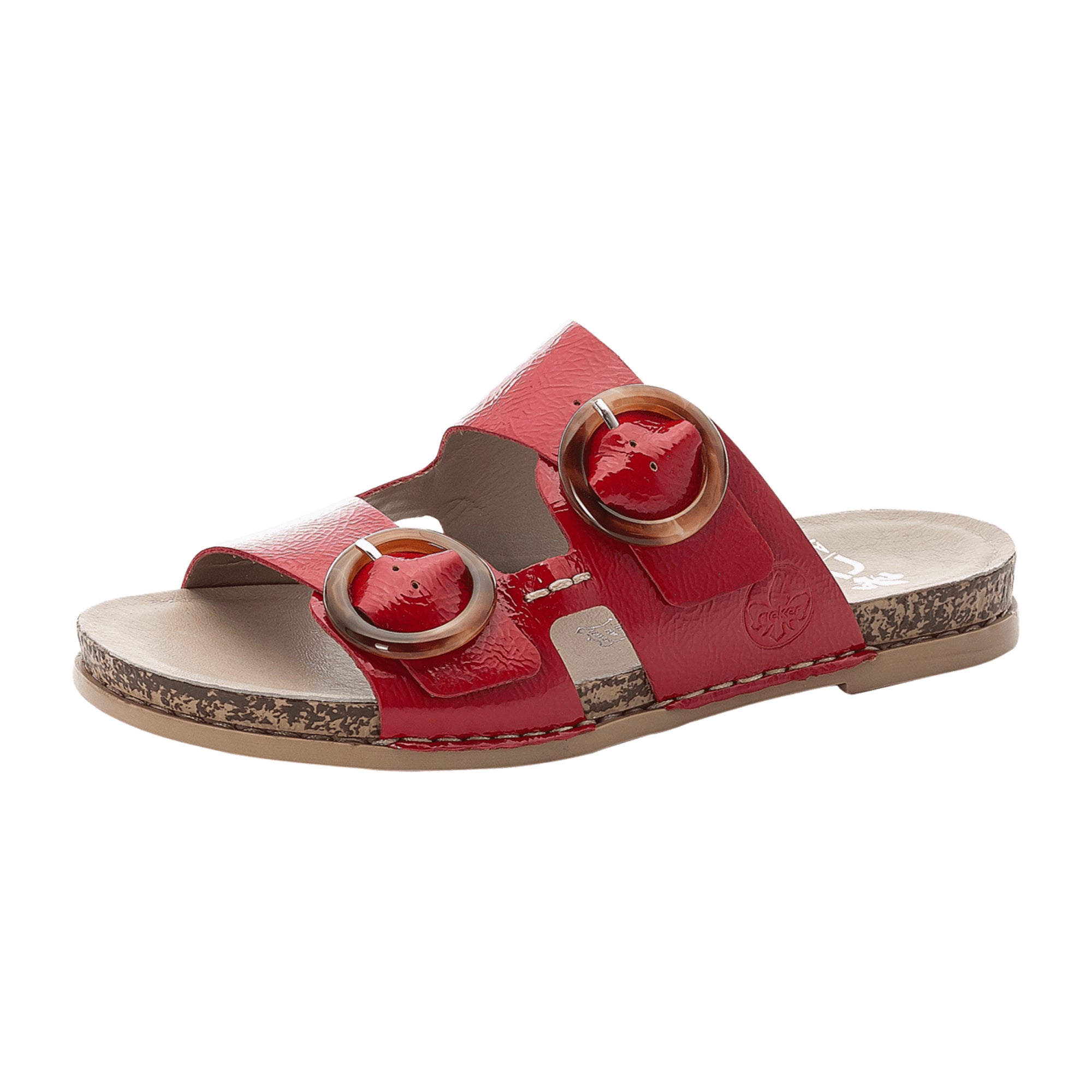 Rieker Women's Red Slip-On Sandals with 30mm Heel and Adjustable Straps