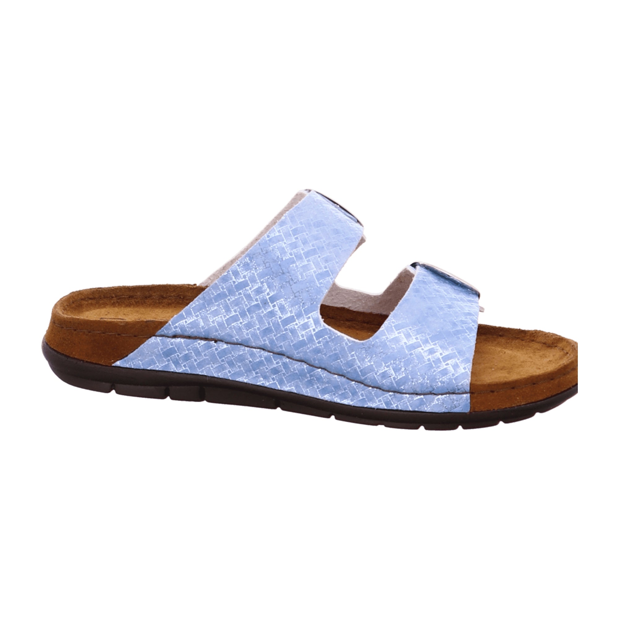 Rohde Comfortable Women's Slip-On Sandals Blue Embossed Leather Wedge Heel