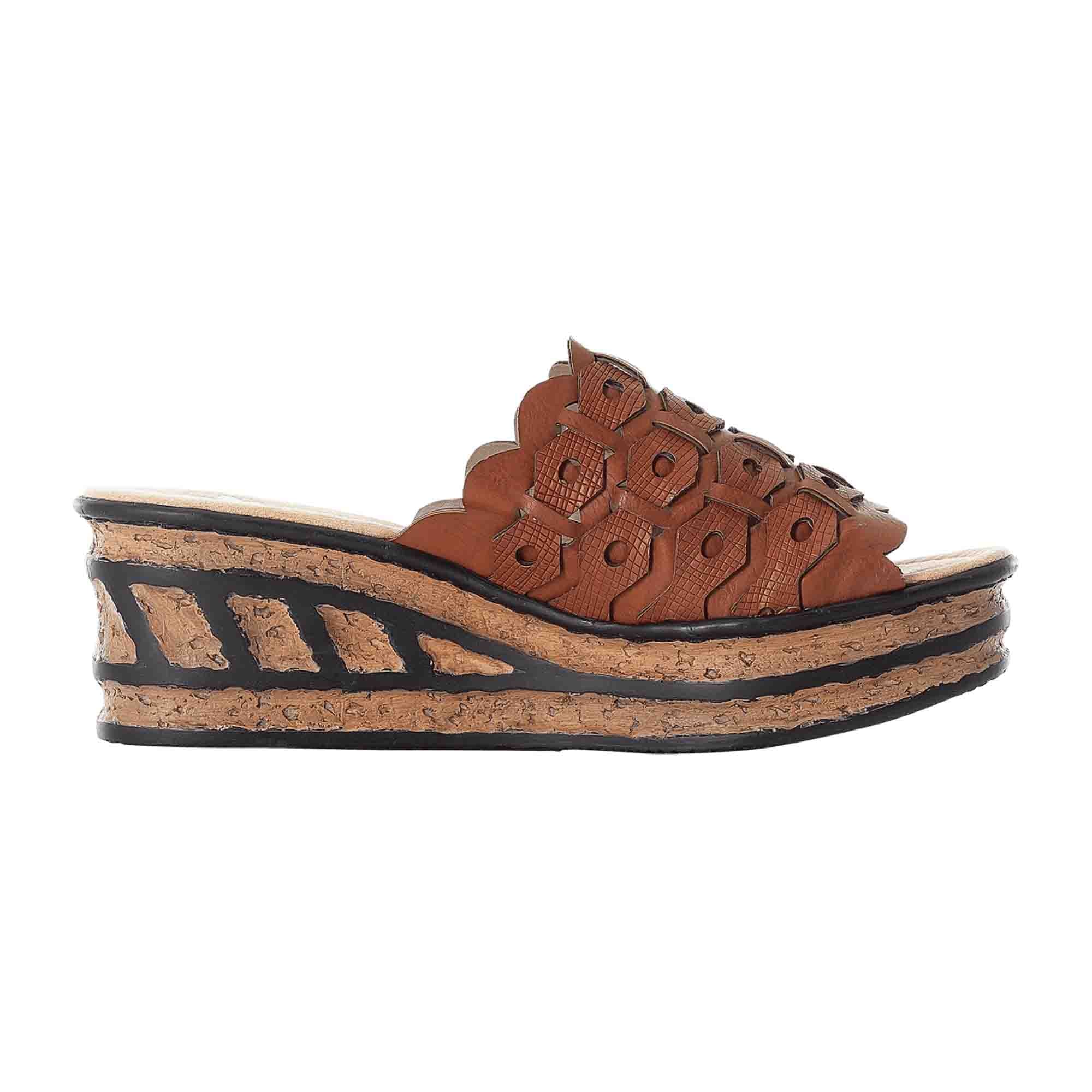 Rieker NV Women's Brown Wedge Heel Shoes Synthetic Leather Spring/Summer
