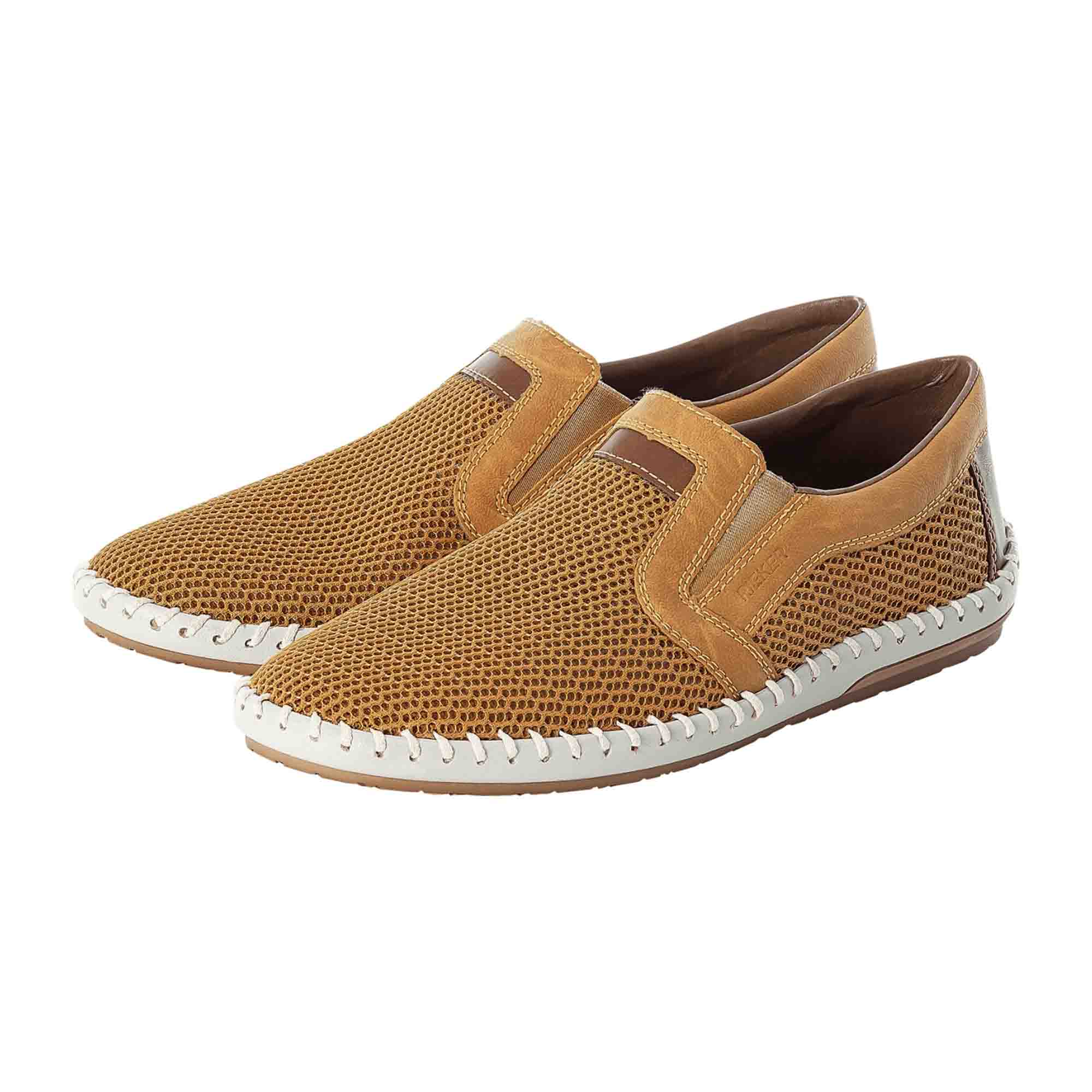 Rieker Comfortable Men's Slip-On Shoes Yellow Textile Synthetic Sole