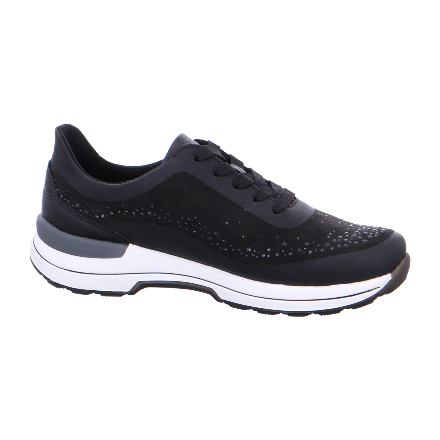 ARA NARA Women's Smooth Leather Sneakers with Lace-Up Closure and Cold-Weather Lining in Black