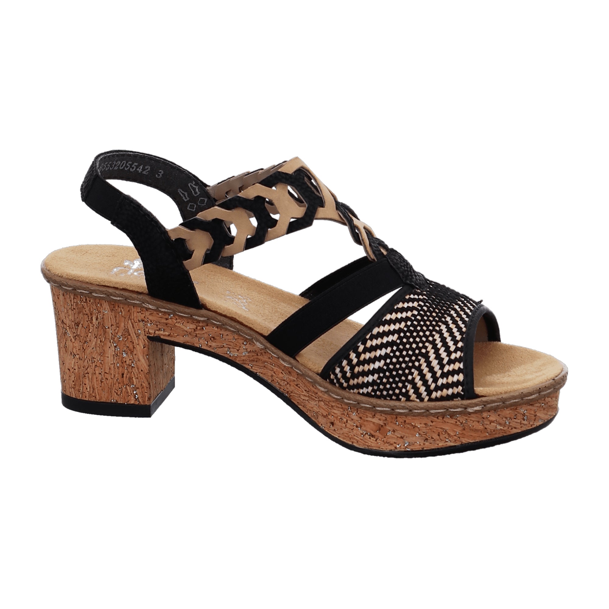 Rieker Women's Black Sandalettes Comfortable Synthetic Block Heel Shoes