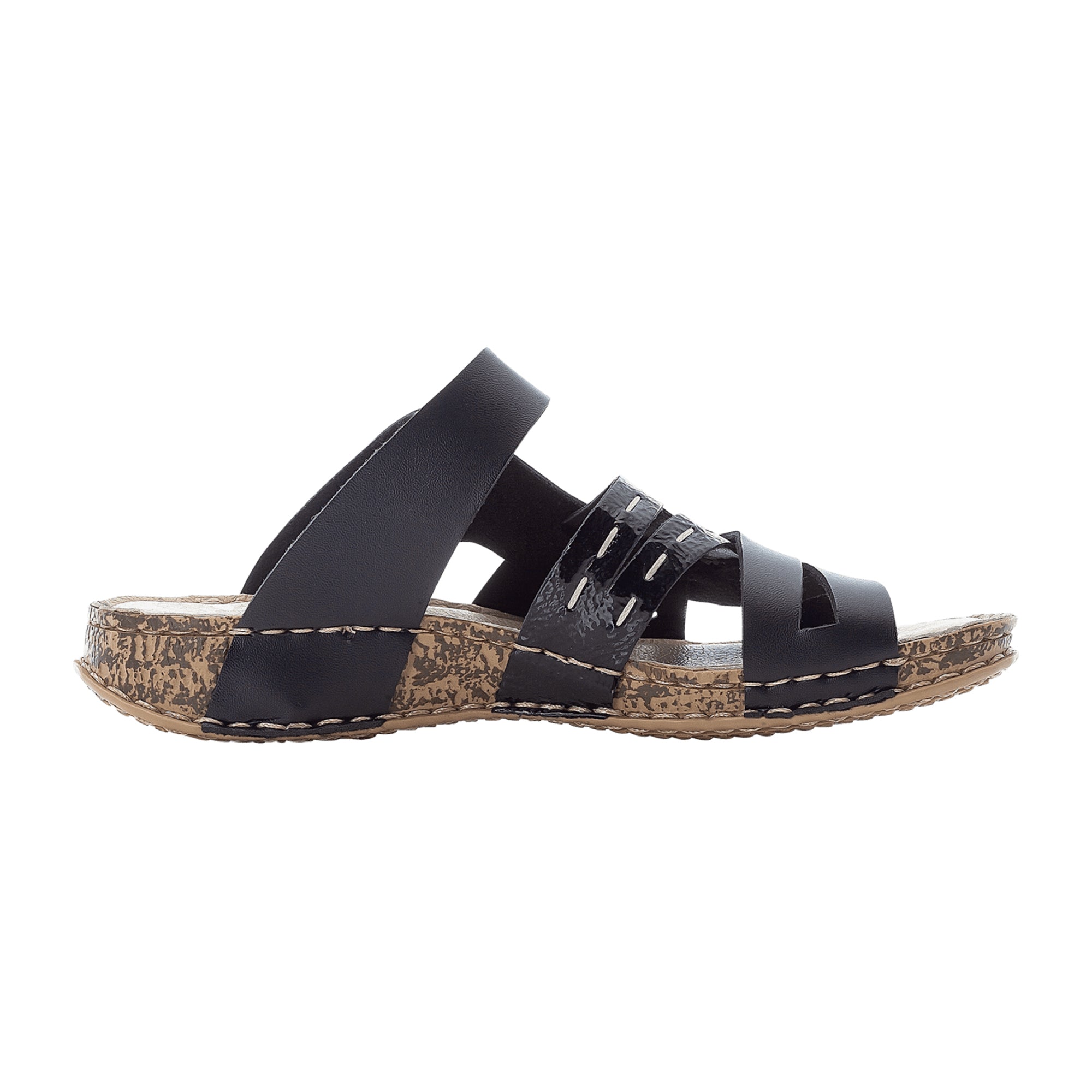 Rieker FSK Black Women's Shoes with Buckle and Wedge Heel for Spring Summer