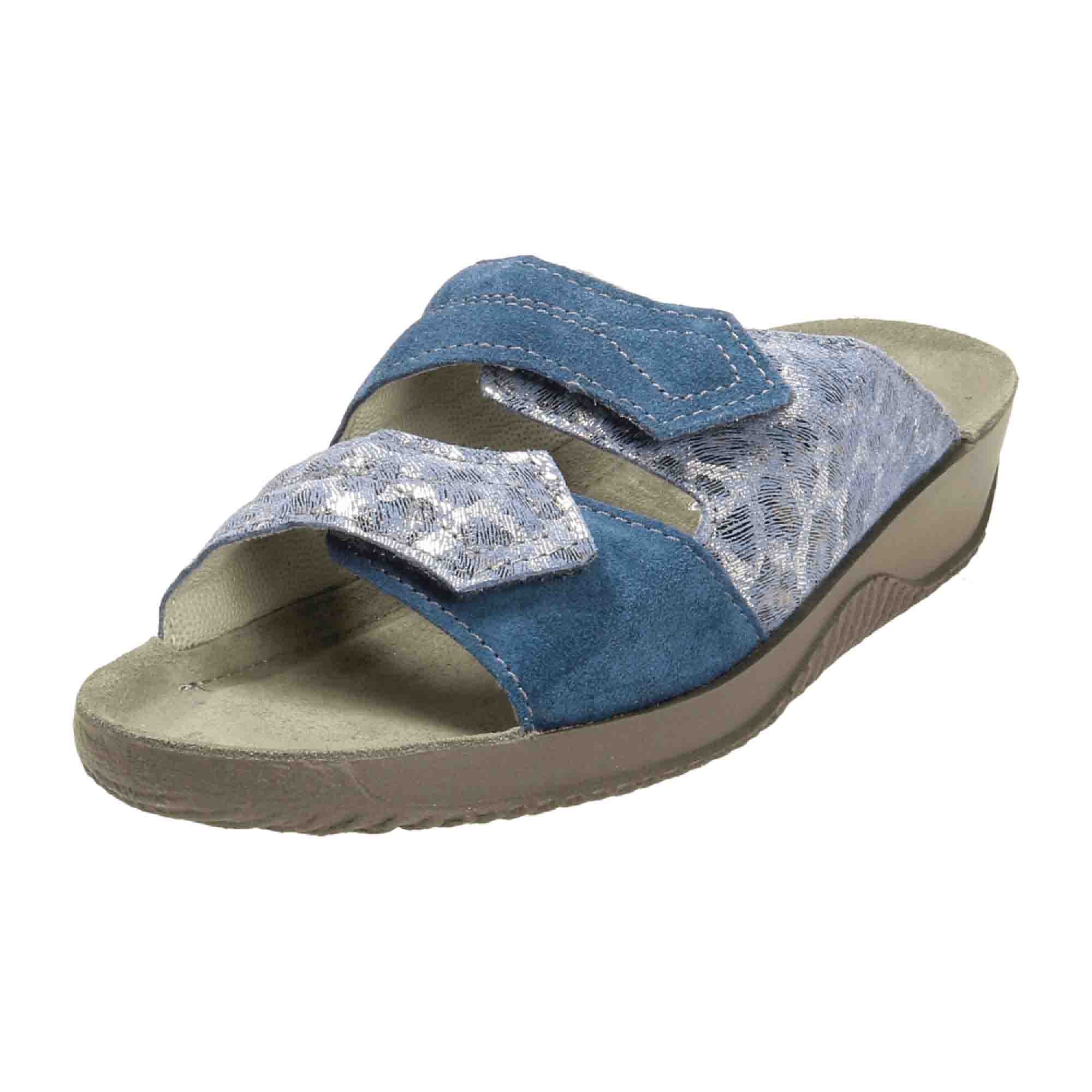 Rohde Comfortable Women's Blue Sandals with Velour Leather and Wedge Heel