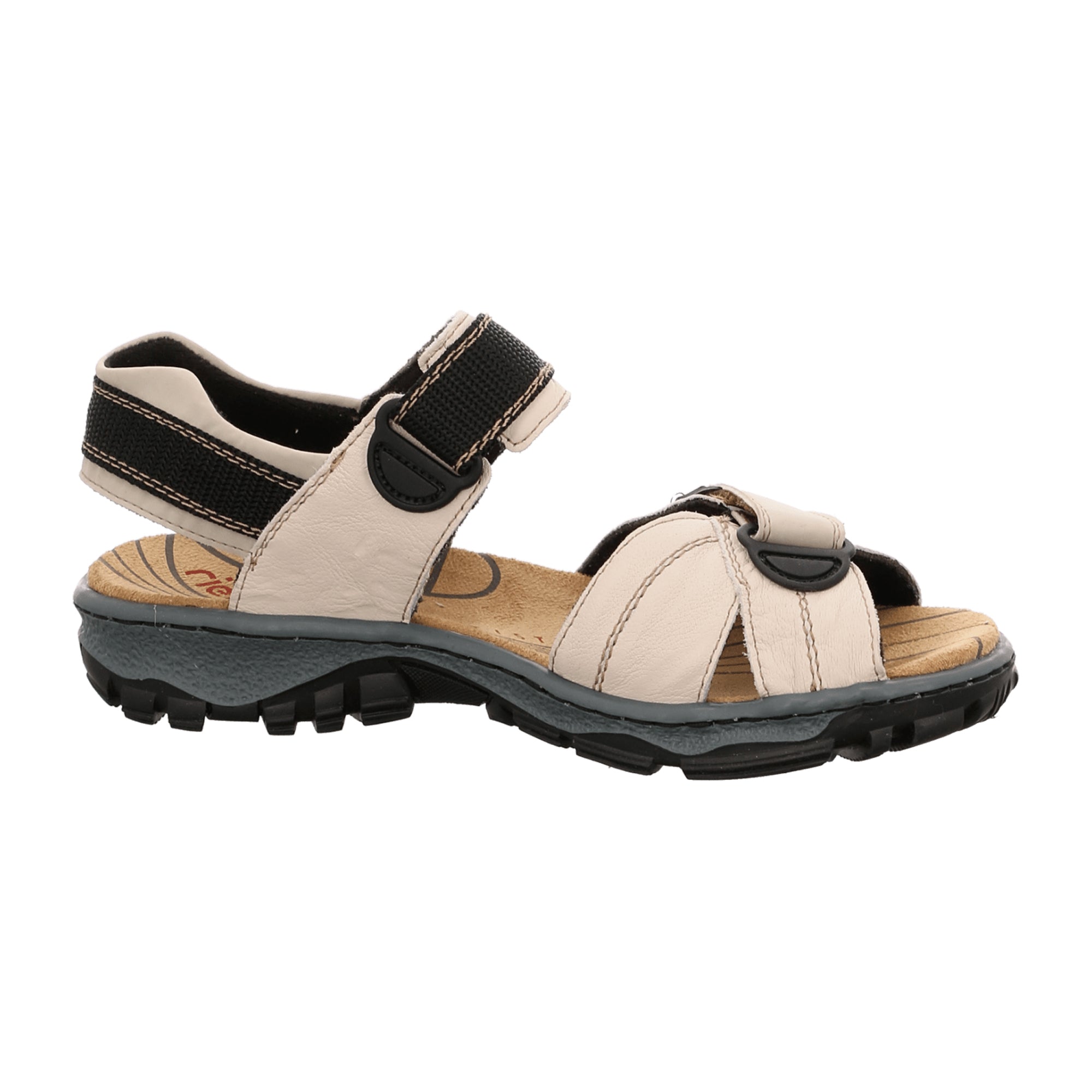 Rieker Women's Beige Sling Back Sandals with Velcro Strap and Cushioned Sole