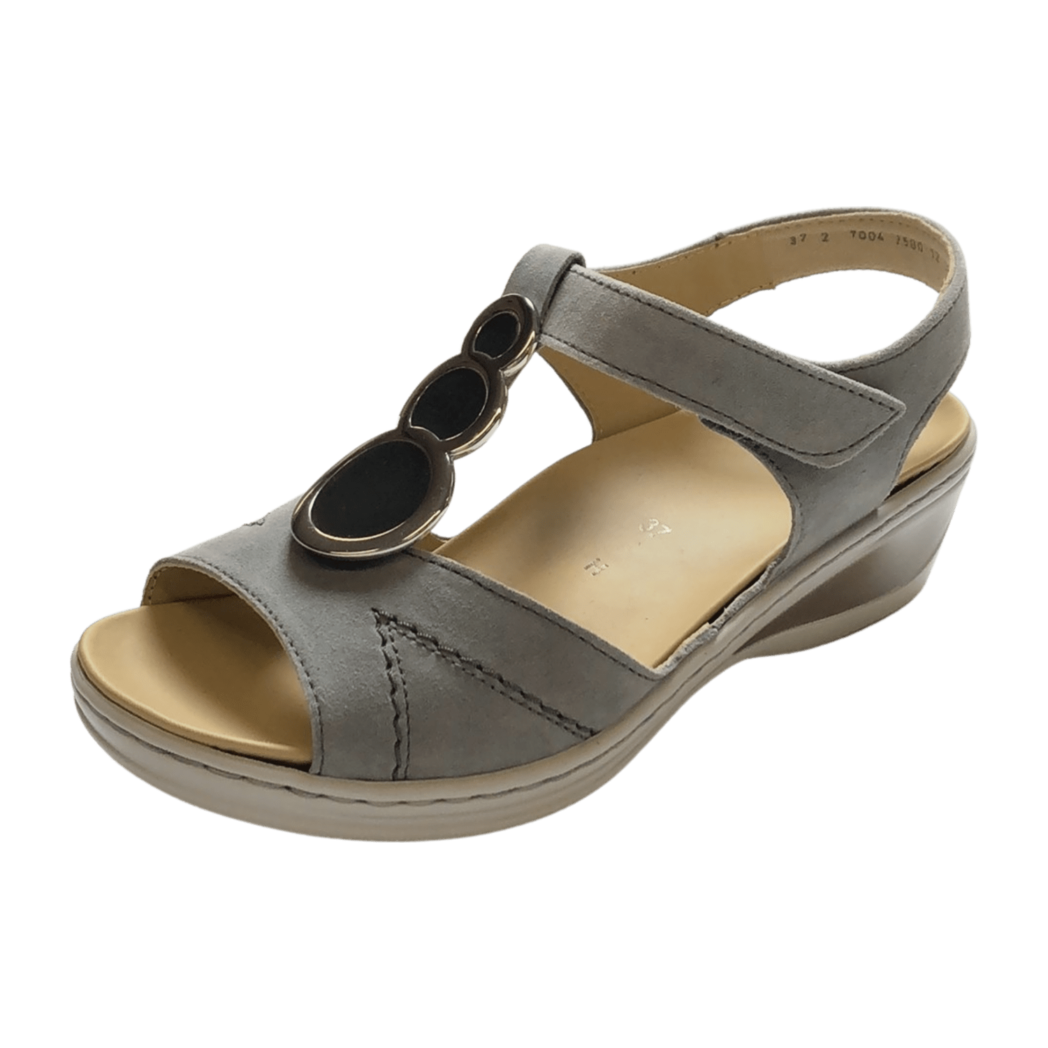 ARA COLMAR Women's Nubuck Leather T-Strap Sandals with Hook-and-Loop Closure in Grey