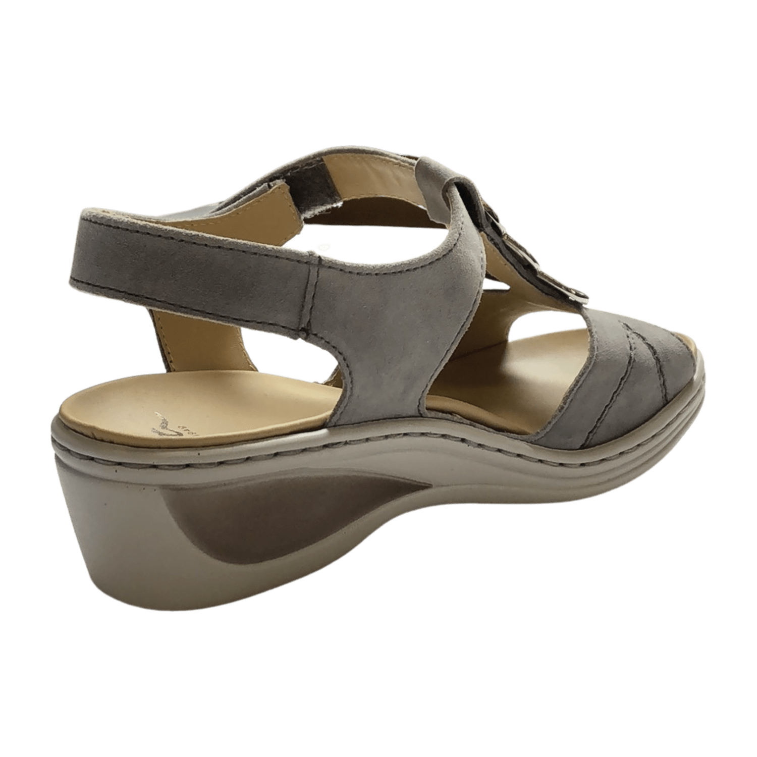 ARA COLMAR Women's Nubuck Leather T-Strap Sandals with Hook-and-Loop Closure in Grey