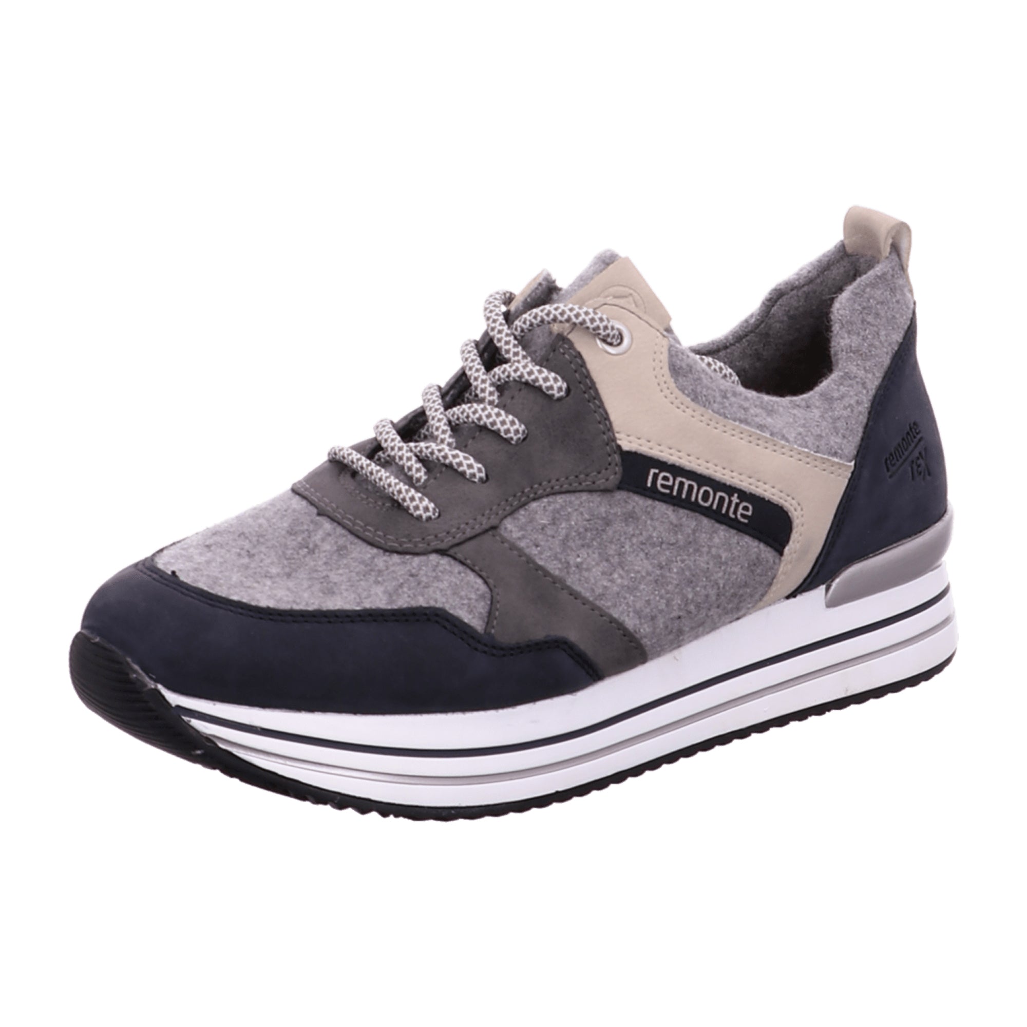 Remonte Women's Grey Comfort Lace-Up Shoes Extra Wide Leather Textile