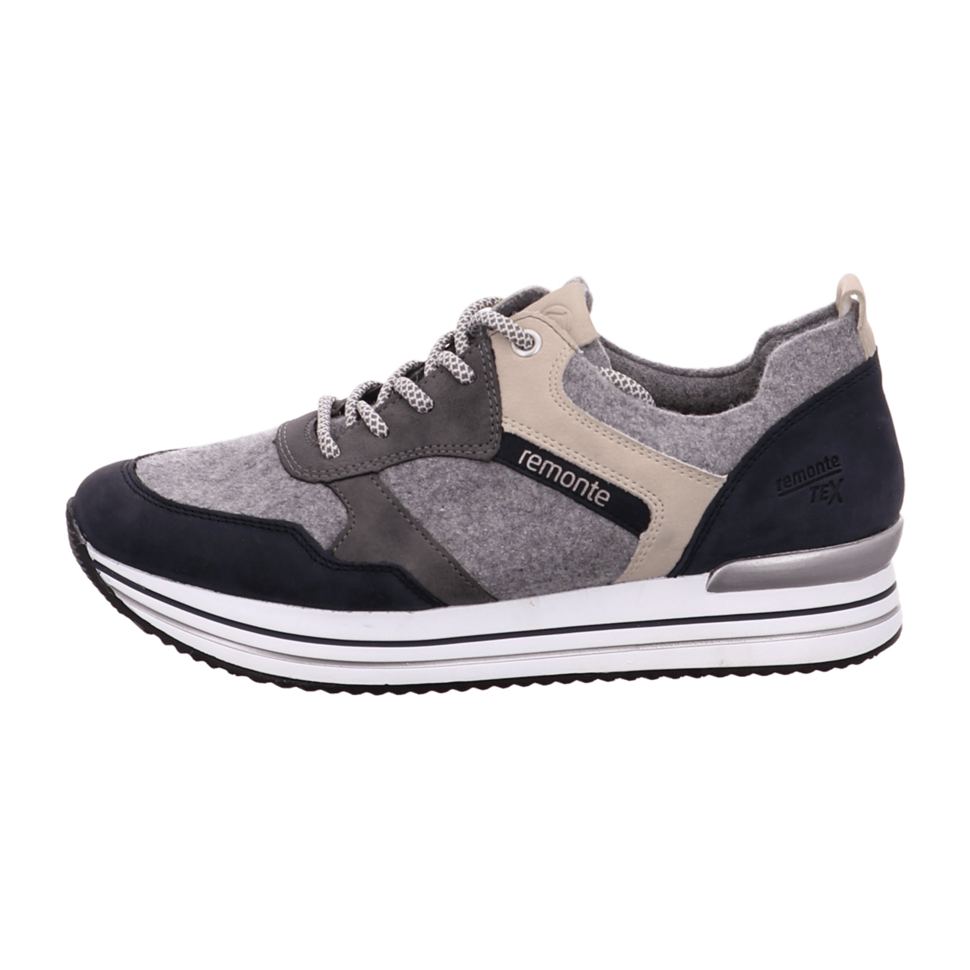 Remonte Women's Grey Comfort Lace-Up Shoes Extra Wide Leather Textile