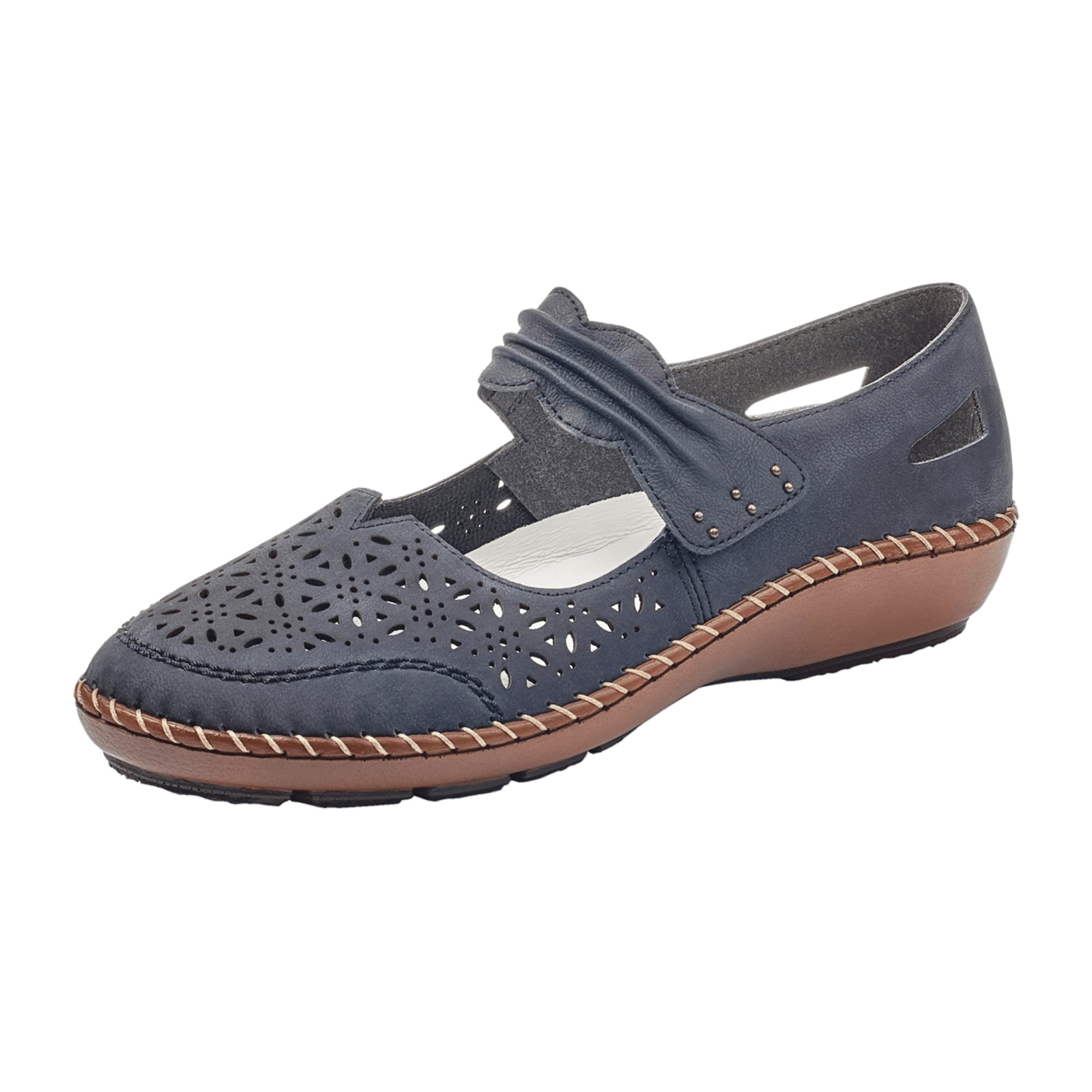 Rieker Women's Blue Slipper Loafers Perforated or Woven Design