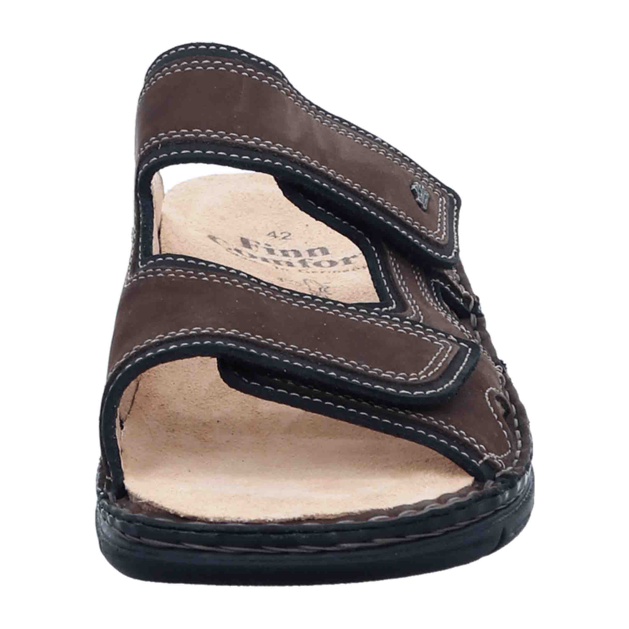 Finn Comfort Thasos-Soft Men's Sandals - Brown Leather Comfort Slides with Adjustable Straps