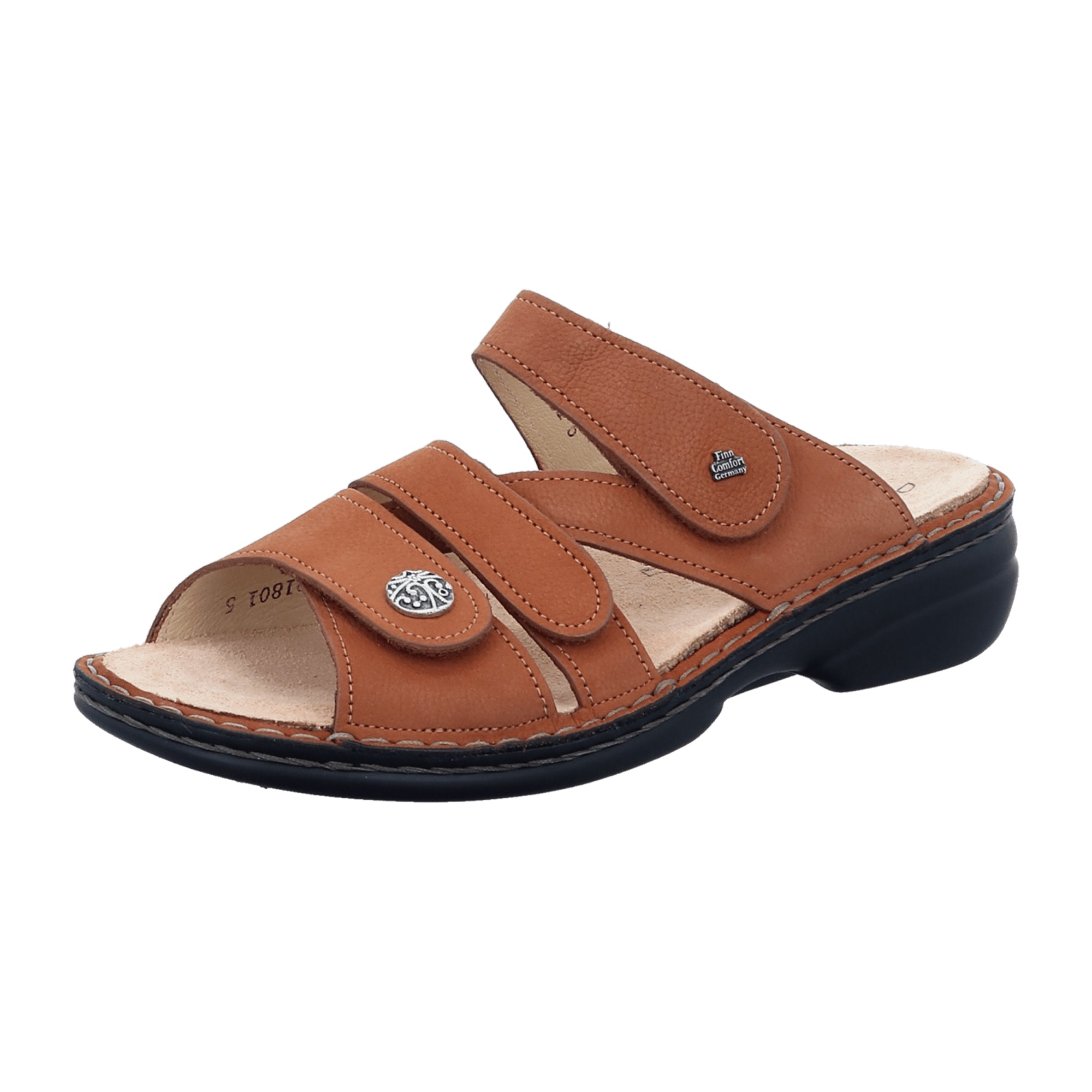 Finn Comfort Ventura-Soft Women's Sandals - Brown Leather Comfort Slide Sandals with Soft Footbed